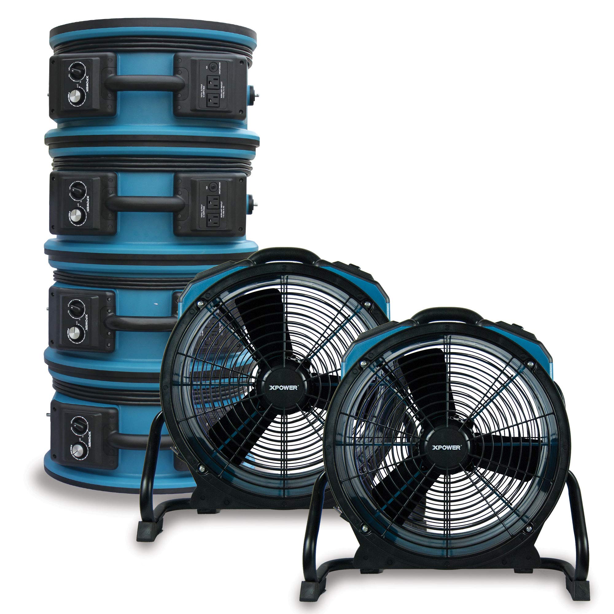 XPOWER X-47ATR 1/3 HP High-Power Axial Air Mover Fan with Variable Speed Control & 3-Hour Timer - Blue (6 Pack) - Ideal for Water Damage Restoration, Floor Drying, and Industrial Ventilation