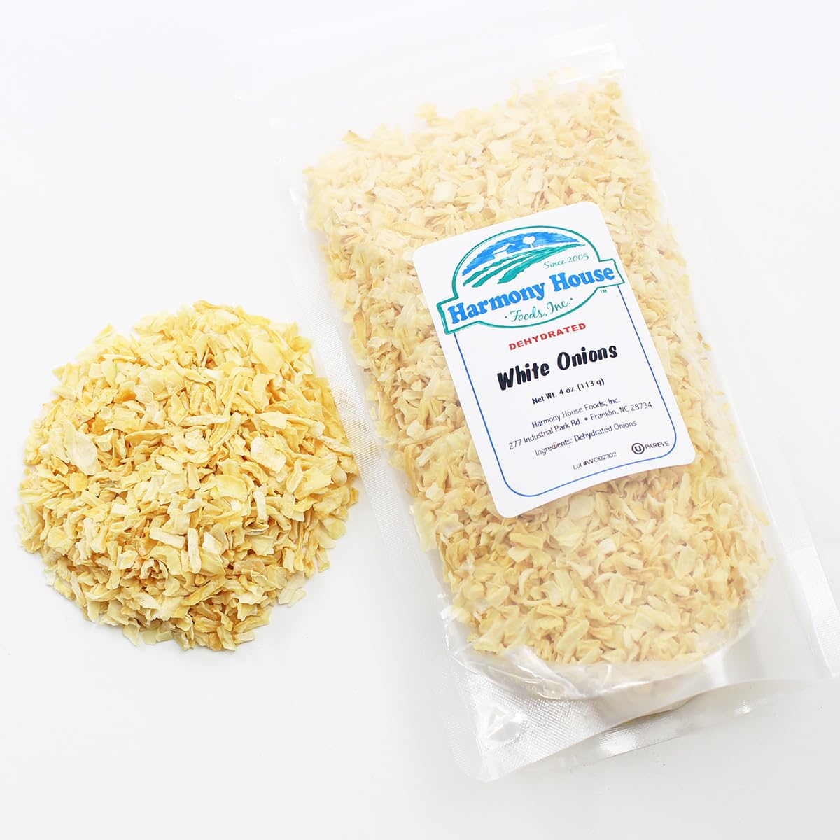 Harmony House Dried Chopped Onions 4oz - All Natural Dehydrated Vegetables for Cooking, Soups, Stews & Seasoning | Perfect for Camping, Emergency Food Storage & Pantry Supplies | Resealable Zip Pouch