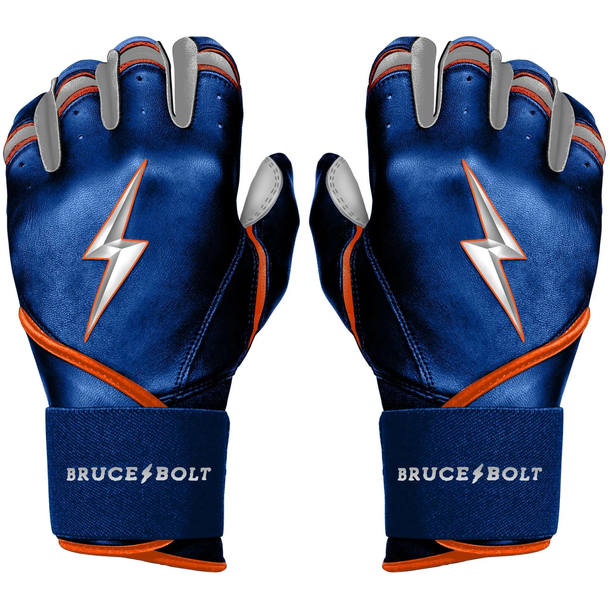 Bruce Bolt PREMIUM PRO NIMMO Long Cuff Batting Gloves - Mets Blue | High-Performance Baseball Gloves for Hitting & Fielding | Perfect for MLB Training, Games & Practice
