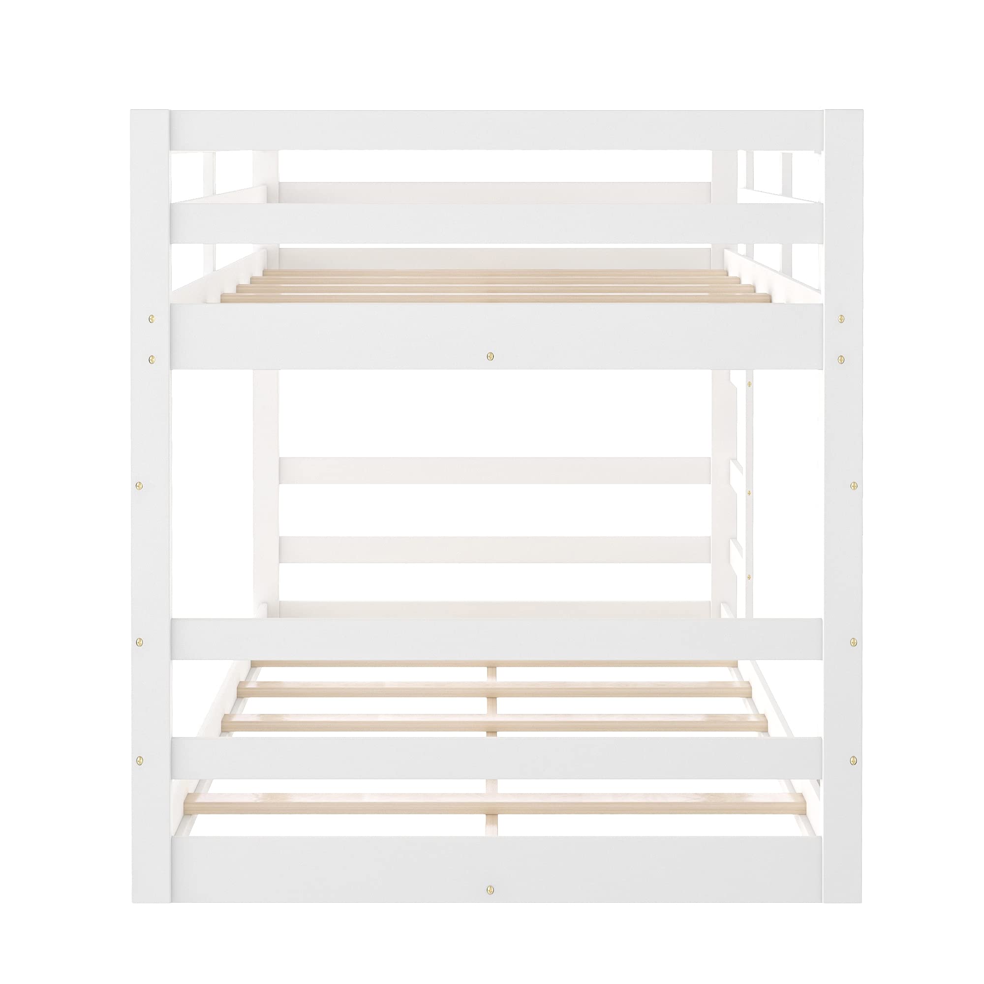 P PURLOVE Twin Over Twin Wooden Low Bunk Bed for Kids & Teens - Sturdy Low Loft Bed with Wood Slats, No Box Spring Needed - Perfect for Small Bedrooms, Shared Kids Rooms & Sleepovers