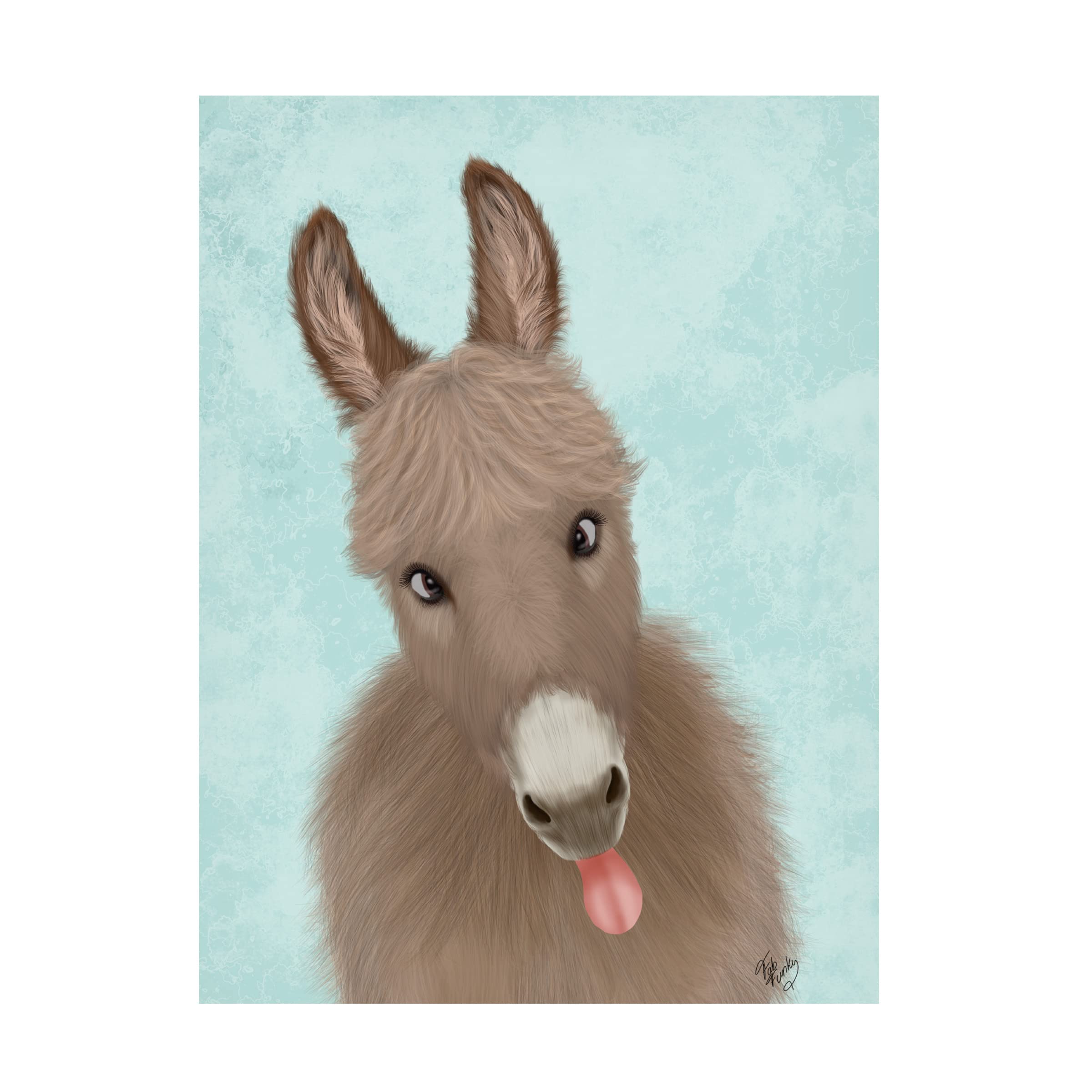 Funny Farm Donkey 2 Canvas Wall Art by Fab Funky - Whimsical Animal Painting for Living Room, Nursery & Farmhouse Decor