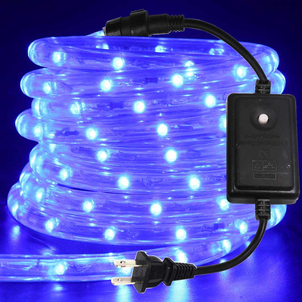 XUNATA 164ft/50m LED Rope Lights - Waterproof Connectable LED Strip Lights with 8 Flickering/Fading Modes (Blue) - Indoor & Outdoor Decorative Lighting for Parties, Christmas, Weddings & Home Decor