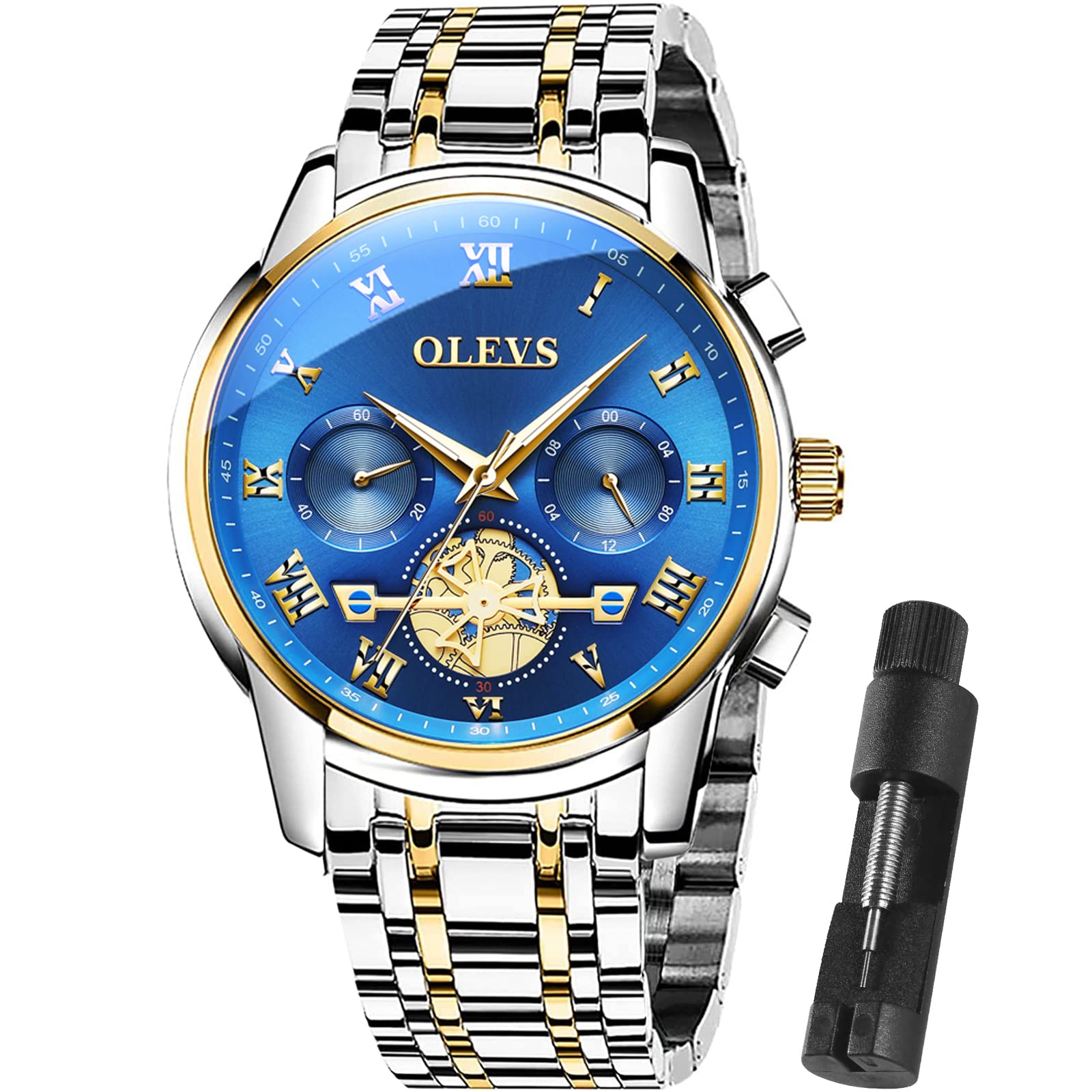 OLEVS Men's Stainless Steel Multifunction Watch - Waterproof Luminous Chronograph with Date Display, Classic Casual Dress Wristwatch for Business, Outdoor & Daily Wear