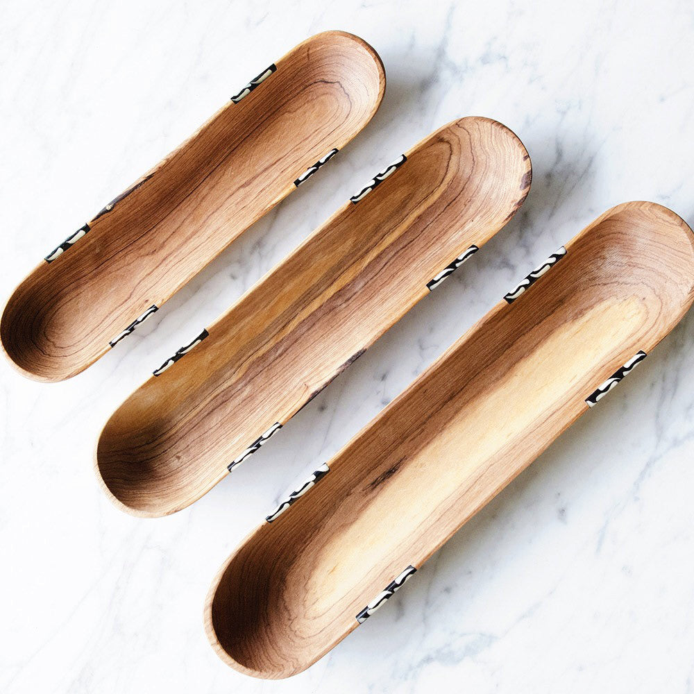 Premium Wild Olive Wood Cracker Tray Set - Handcrafted Rustic Cheese Board & Serving Platter for Entertaining, Charcuterie, Wine Parties & Holiday Gatherings