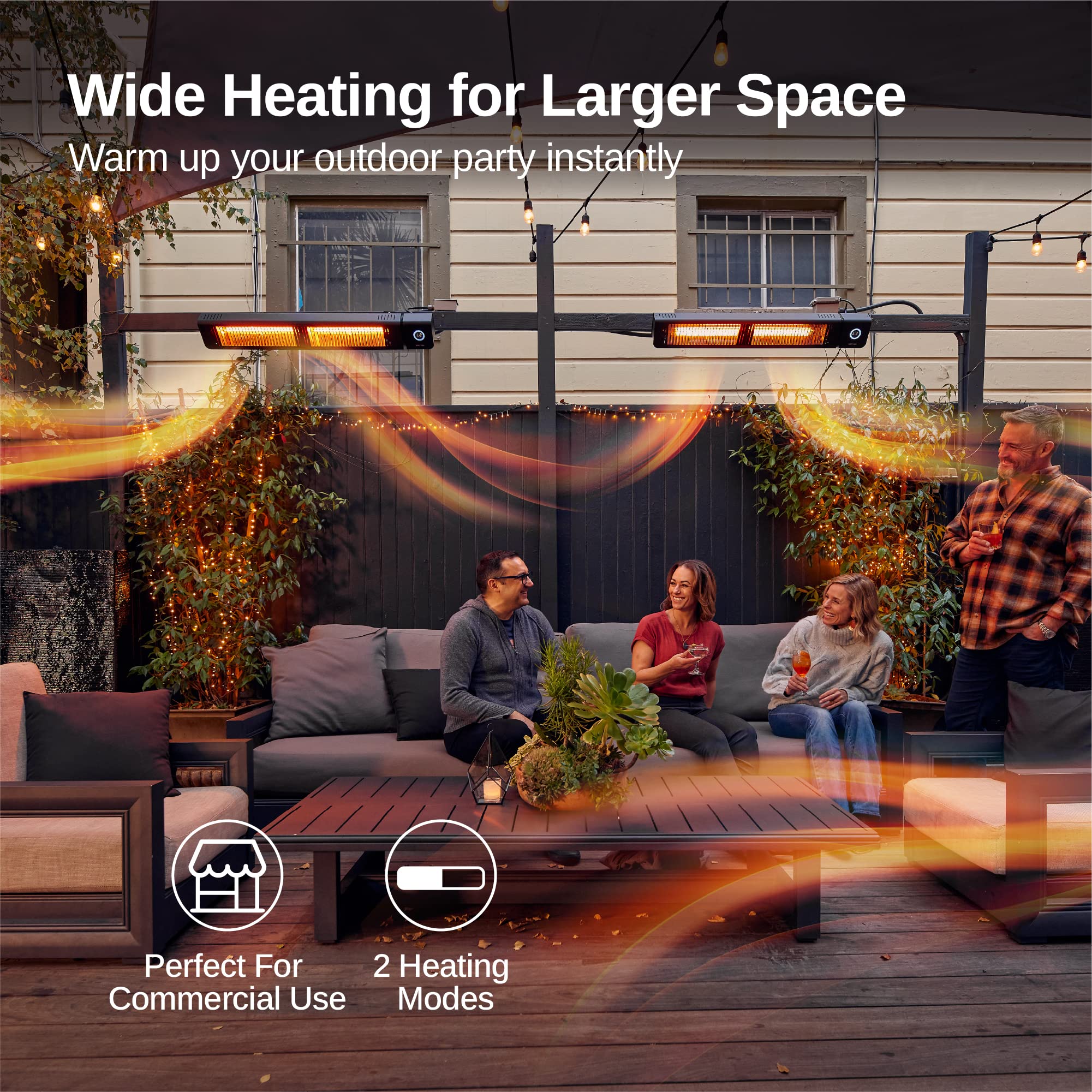 EAST OAK 4000W Commercial Patio Heater - Wall Mounted Infrared Outdoor Heater for Large Areas, IP65 Waterproof Electric Heater with Remote Control, 240V Black - Perfect for Restaurants, Cafes, and Outdoor Events