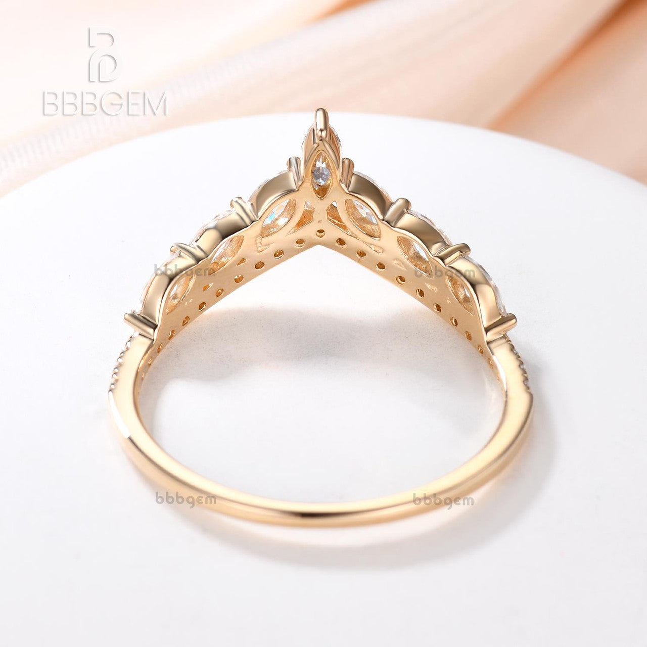 White Gold V-Shaped Chevron Band with Marquise Tanzanite & Moissanite Pave - Stackable Wedding Ring for Women, Perfect for Bridal Sets, Anniversary Gifts & Everyday Elegance
