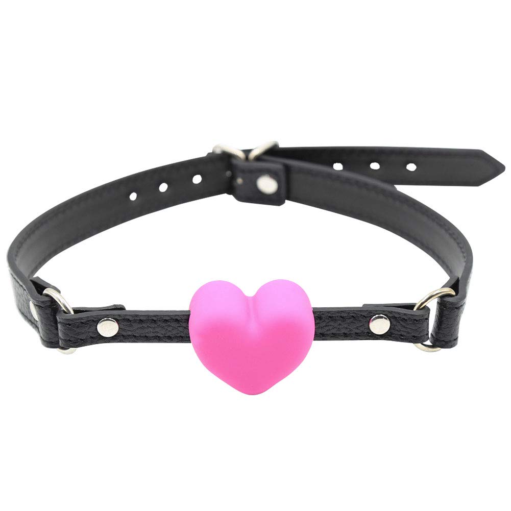 Heart Shaped Silicone Mouth Gag with Adjustable Leather Strap - BDSM Bondage Gear for Couples, Sensual Play & Adult Roleplay Scenes