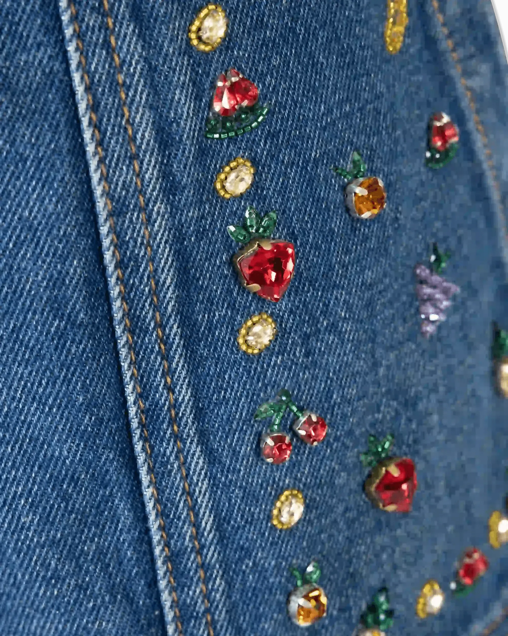 Stylish Fruit Embellished Denim Shorts for Women - Trendy Summer Fashion with Cute Fruit Prints - Perfect for Beach Outings, Music Festivals & Casual Streetwear