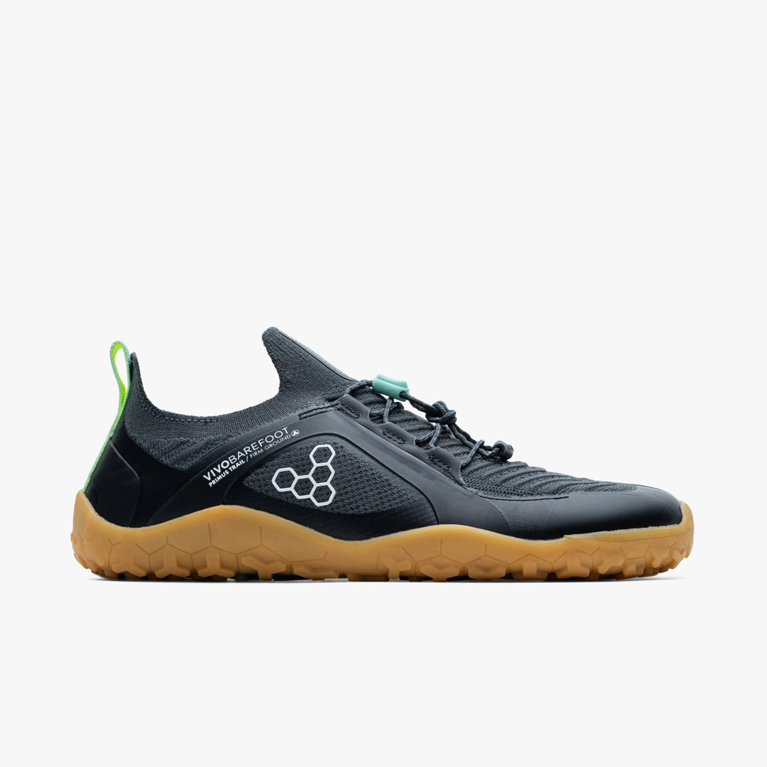 Vivobarefoot Men's Primus Trail Knit FG - Lightweight Barefoot Hiking Shoes for Men | Graphite Gum Color | Perfect for Trail Running, Hiking & Outdoor Adventures