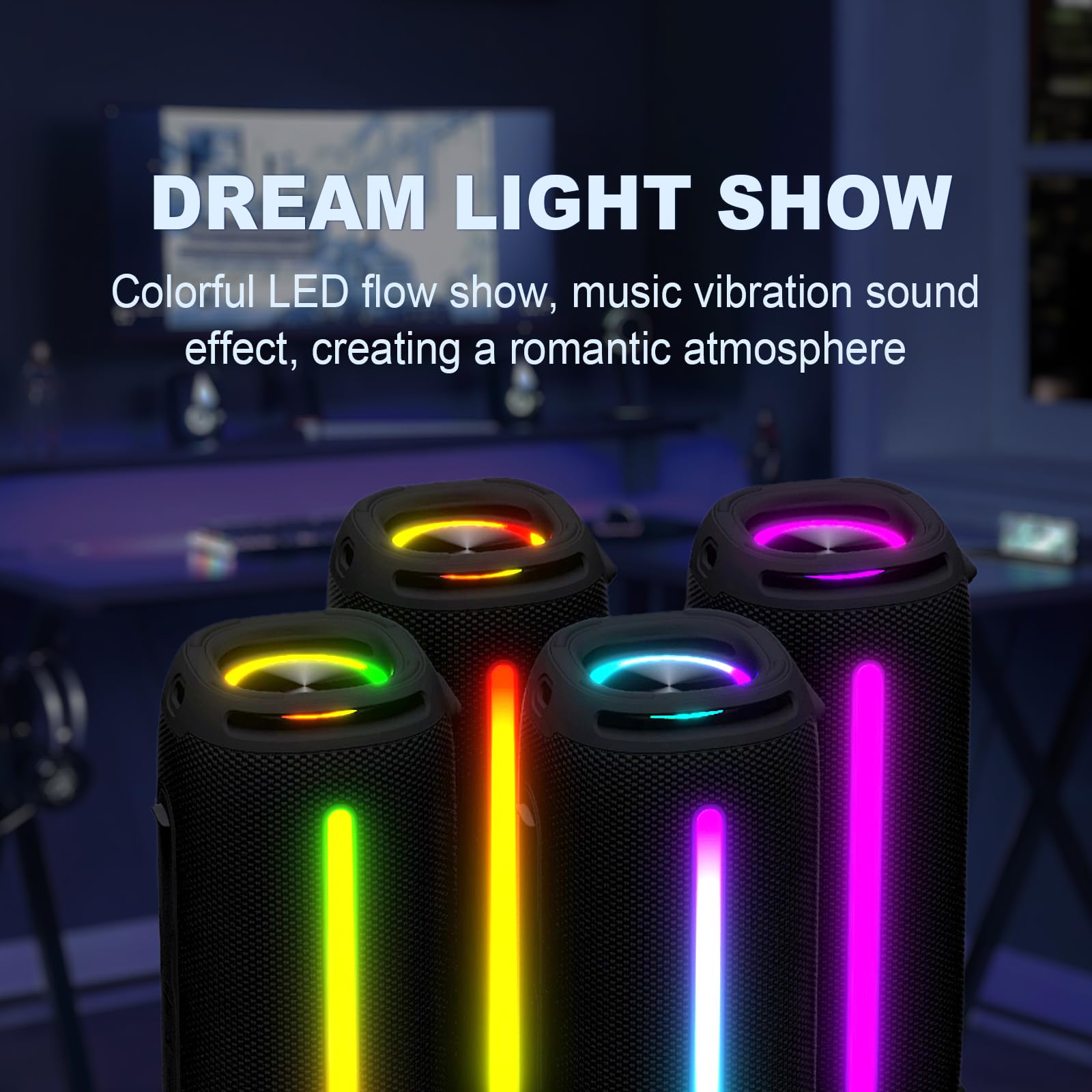Portable Bluetooth Speaker with 20W Super Bass, Waterproof Wireless Speaker with Colorful LED Lights, TWS Pairing - Perfect for Outdoor, Beach, Party, Travel & Home Use (Blue)