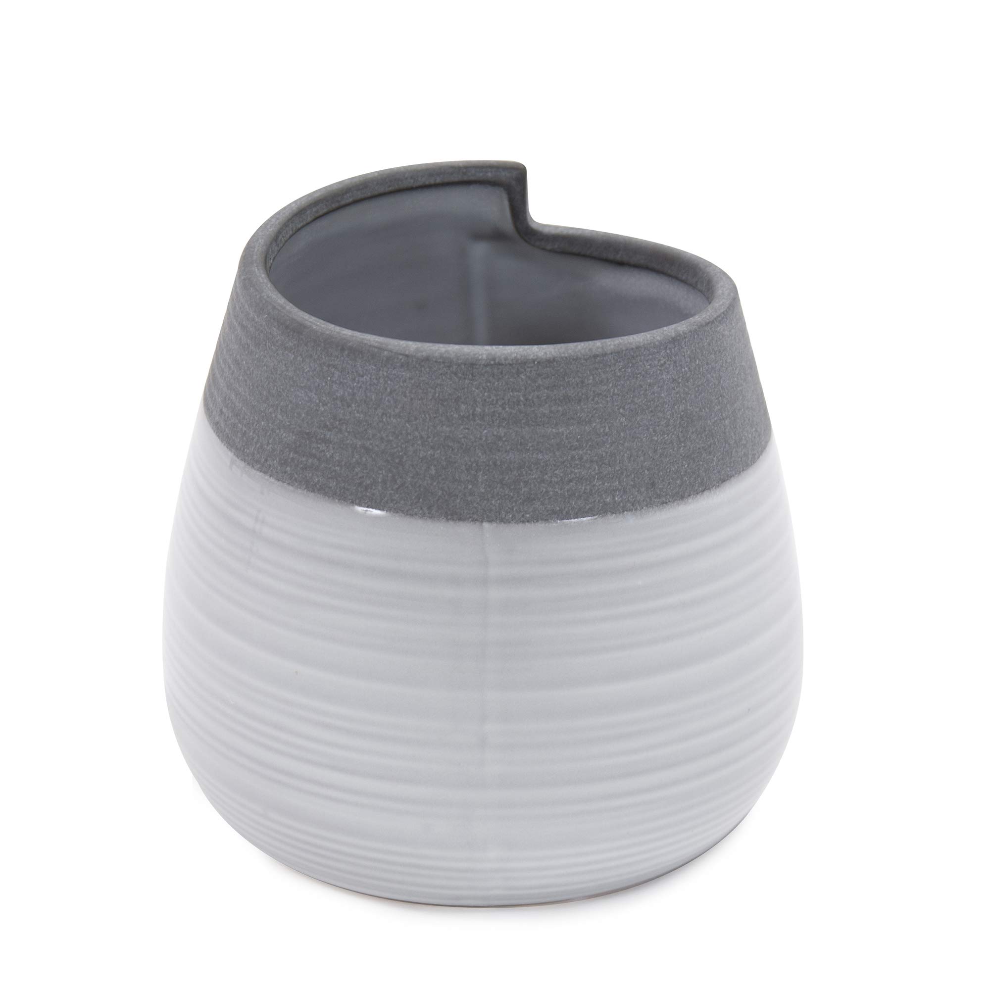 Howard Elliot Rolled Small Two-Toned Gray and White Ceramic Vase - Modern Rustic Home Decor for Flowers, Wedding Centerpiece, Bookshelf Decor, Party Gift - 9