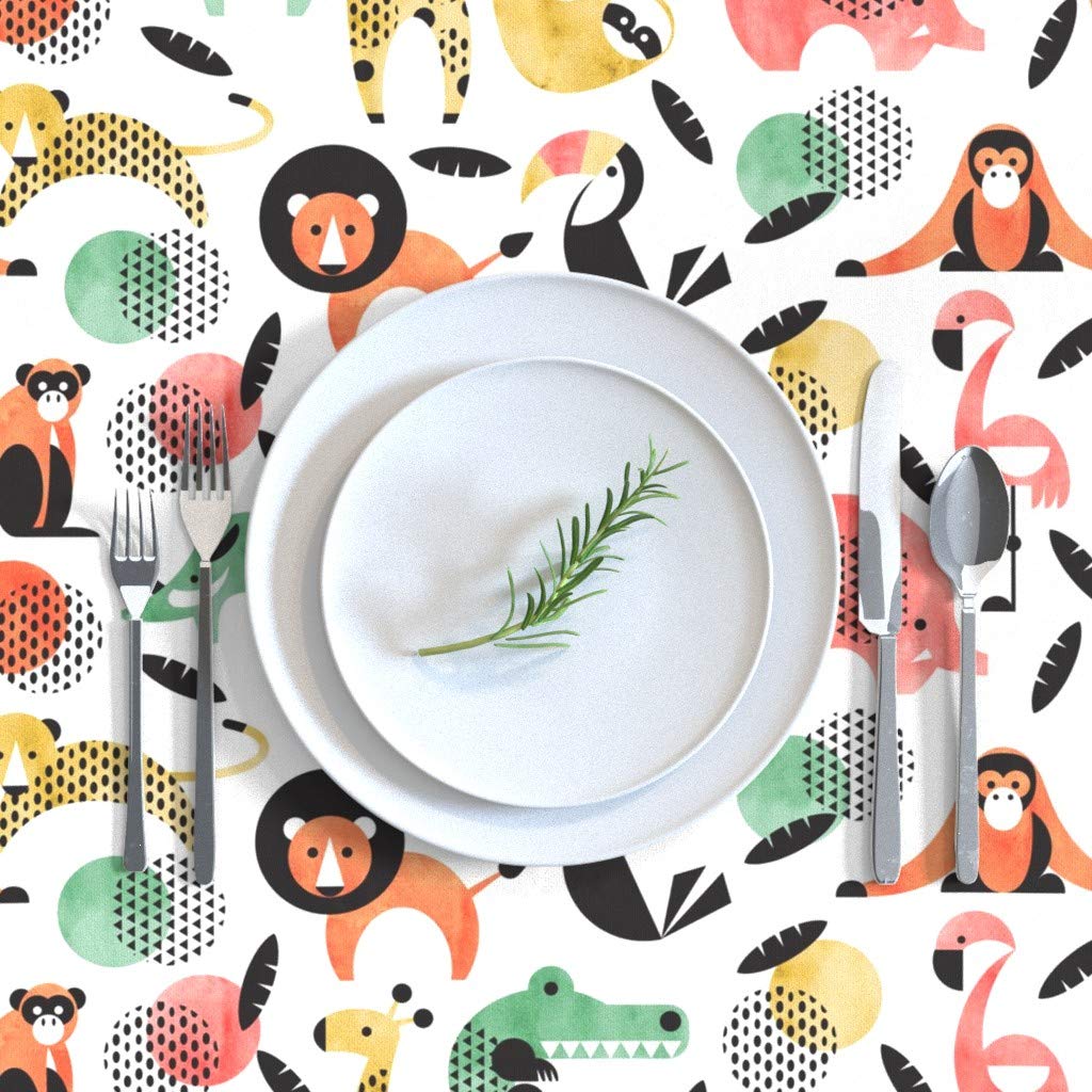Memphis Style Jungle Animals Pastel Cotton Sateen Tablecloth 90