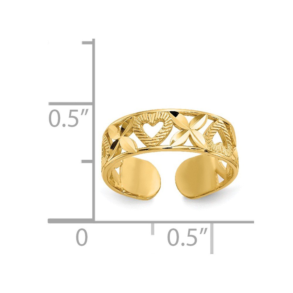 14K Yellow Gold Shiny-Cut X & Heart Toe Ring for Women - Elegant Summer Beach Jewelry, Boho Wedding Accessory, Pedicure Party Gift