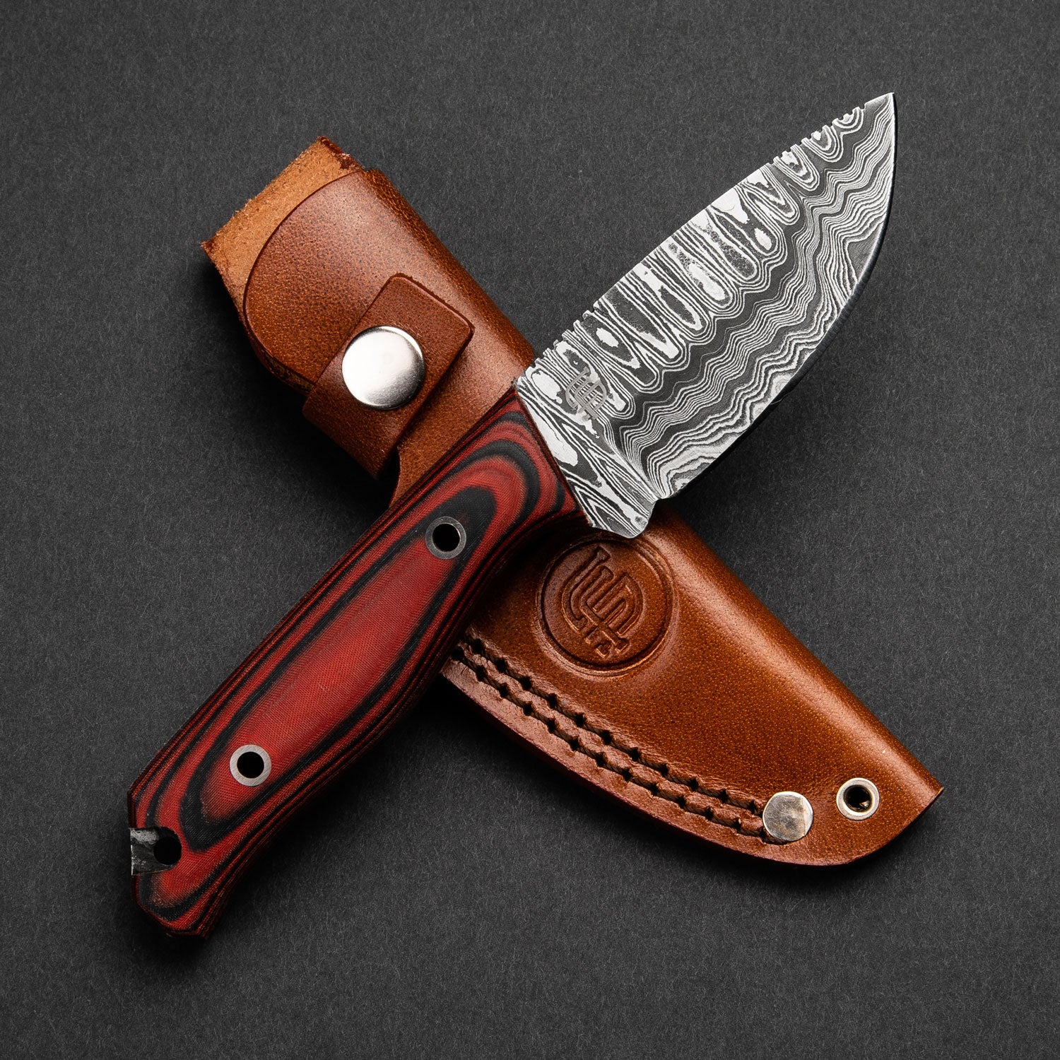 Premium Hunter Damascus Steel Knife - High Carbon Stainless Steel Blade with Wood Handle - Perfect for Outdoor Camping, Hunting & Survival Gear