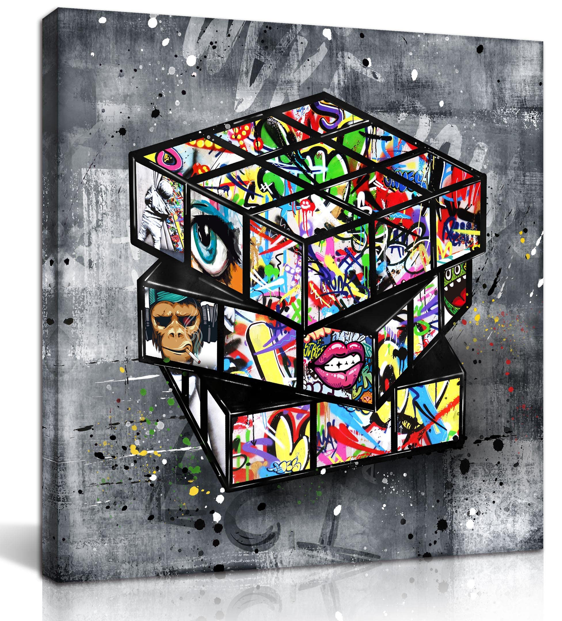 Banksy Wall Art Canvas - Large 36x36 Inch Street Graffiti Painting for Living Room Decor - Ready to Hang Wall Art for Home, Office & Gift (Urban Style Home Decor)