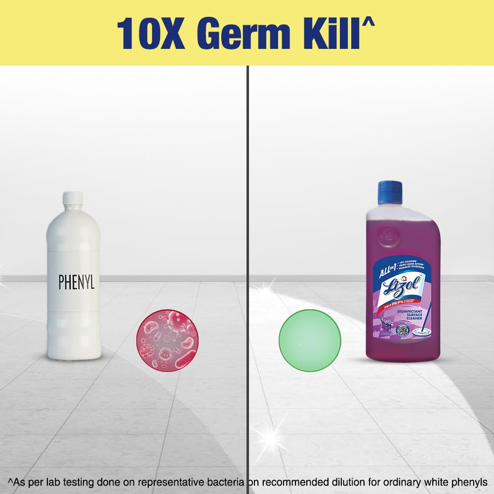 Lizol 1 Liter Lavender Disinfectant Floor Cleaner Liquid - Kills 99.9% Germs & Bacteria | All-Purpose Surface Cleaner for Tile, Wood & Marble Floors | Ideal for Homes, Hospitals & Offices | India's #1 Trusted Floor Cleaner
