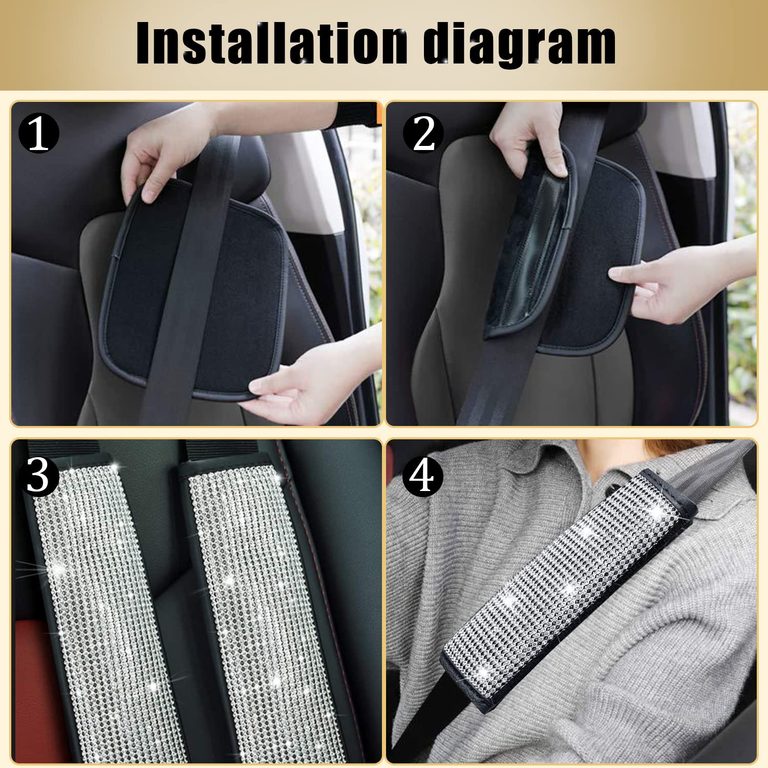 Bling Seat Belt Covers 2-Pack - Universal Car Accessories for Women - Silver (SUV/Truck/Car) - Comfort & Style Driving