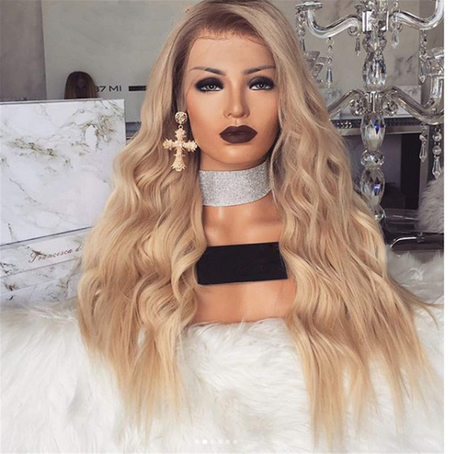 Andongnywell Blonde Lace Front Wig - Heat Resistant Synthetic Hair Wigs for Women, Fluffy Long Wavy Lace Wig with Natural Hairline | Perfect for Cosplay, Daily Wear & Special Occasions