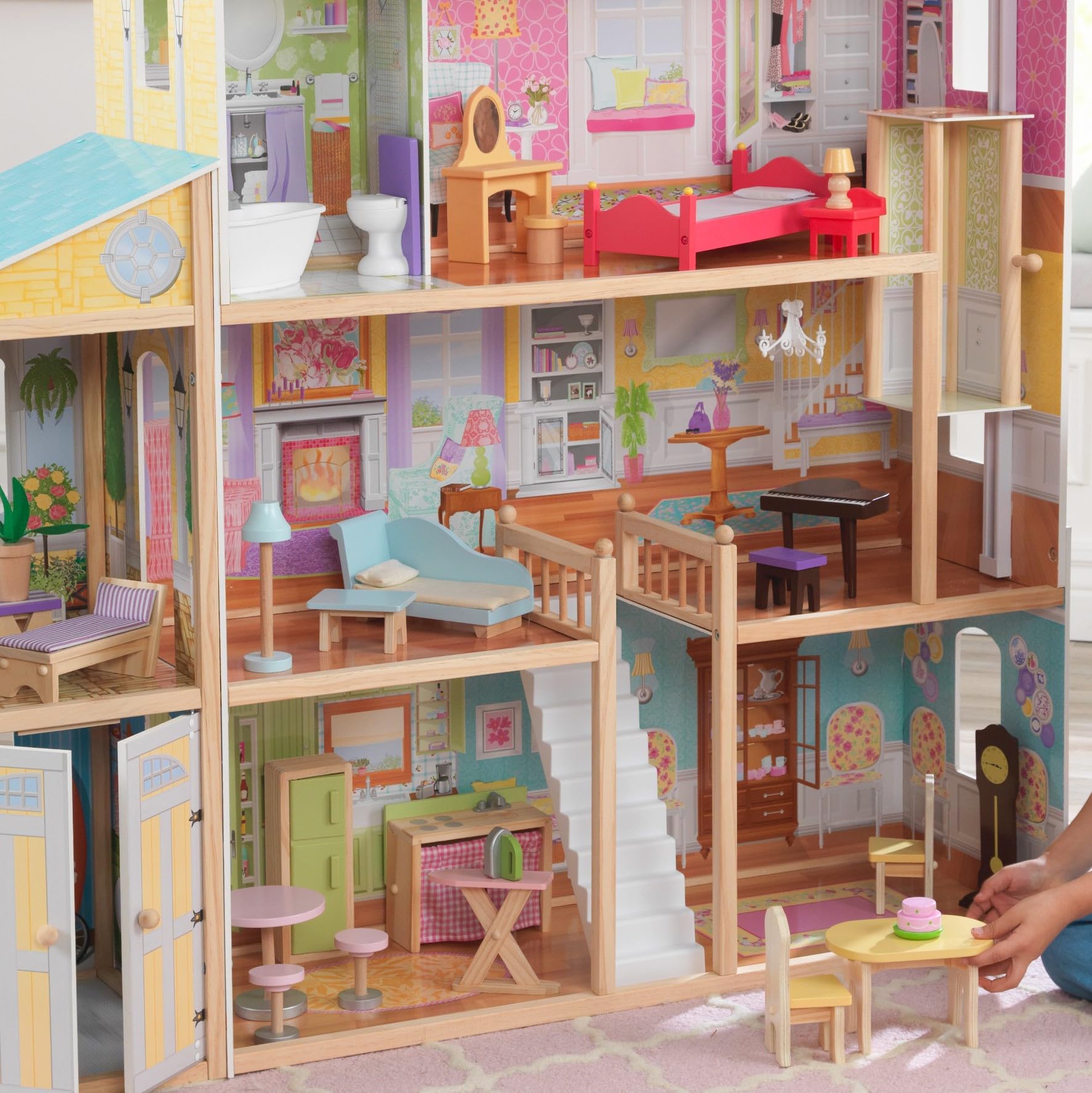 KidKraft Majestic Mansion Wooden Dollhouse with 34-Piece Accessories, Working Elevator & Garage - Perfect Gift for Girls & Boys Ages 3+ | Pretend Play, Birthday Present, Christmas Gift for Kids