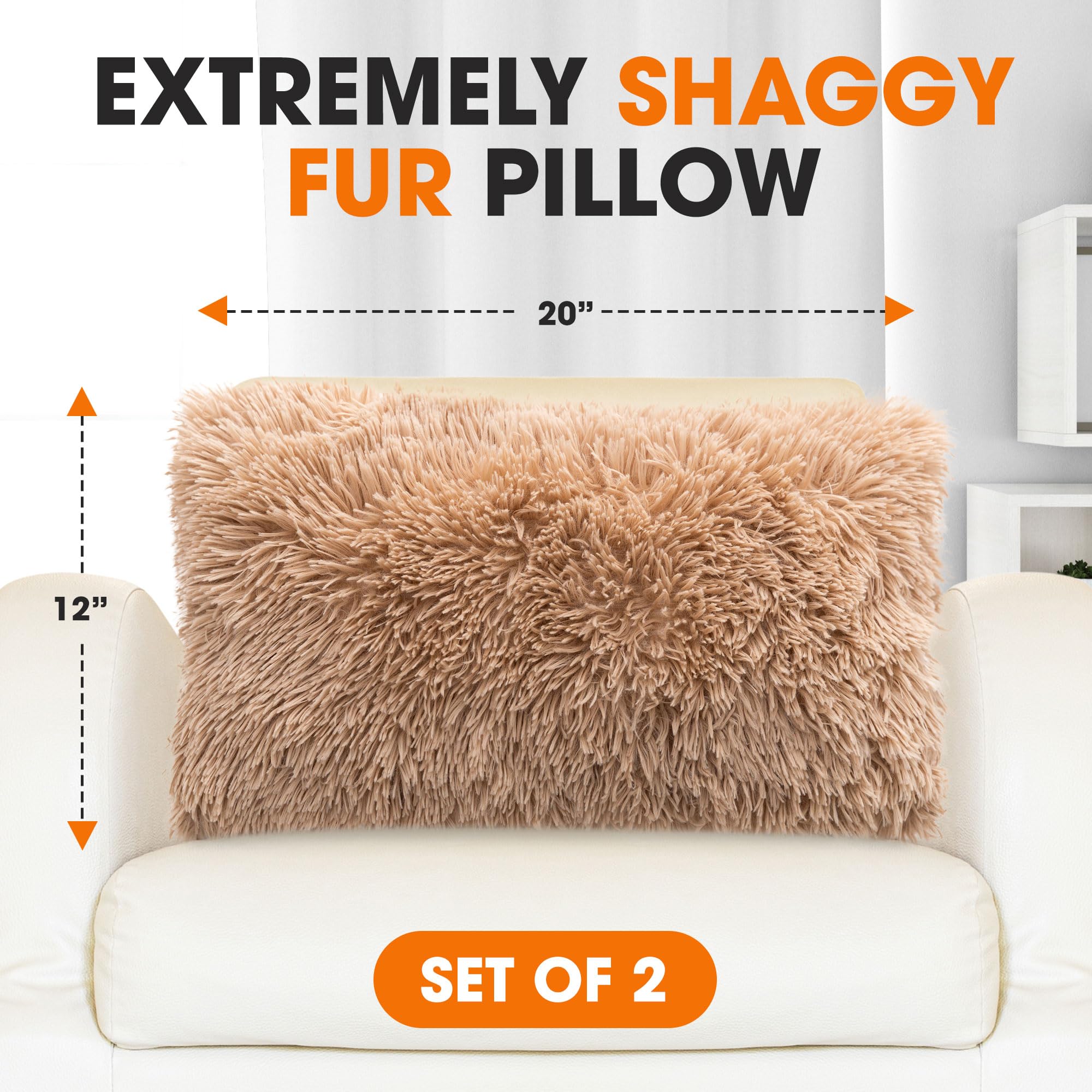 Soft Shaggy Throw Pillows for Couch and Bed - 12