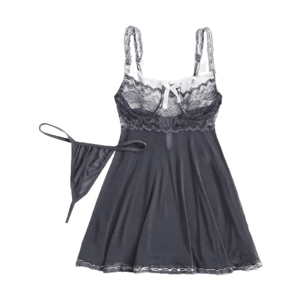 Sexy Women's Pajama Set - Lace Trim Nightgown & Bow Sleepwear with Floral Print | Comfortable Babydoll Nightwear for Wedding Night, Anniversary Gift & Romantic Occasions