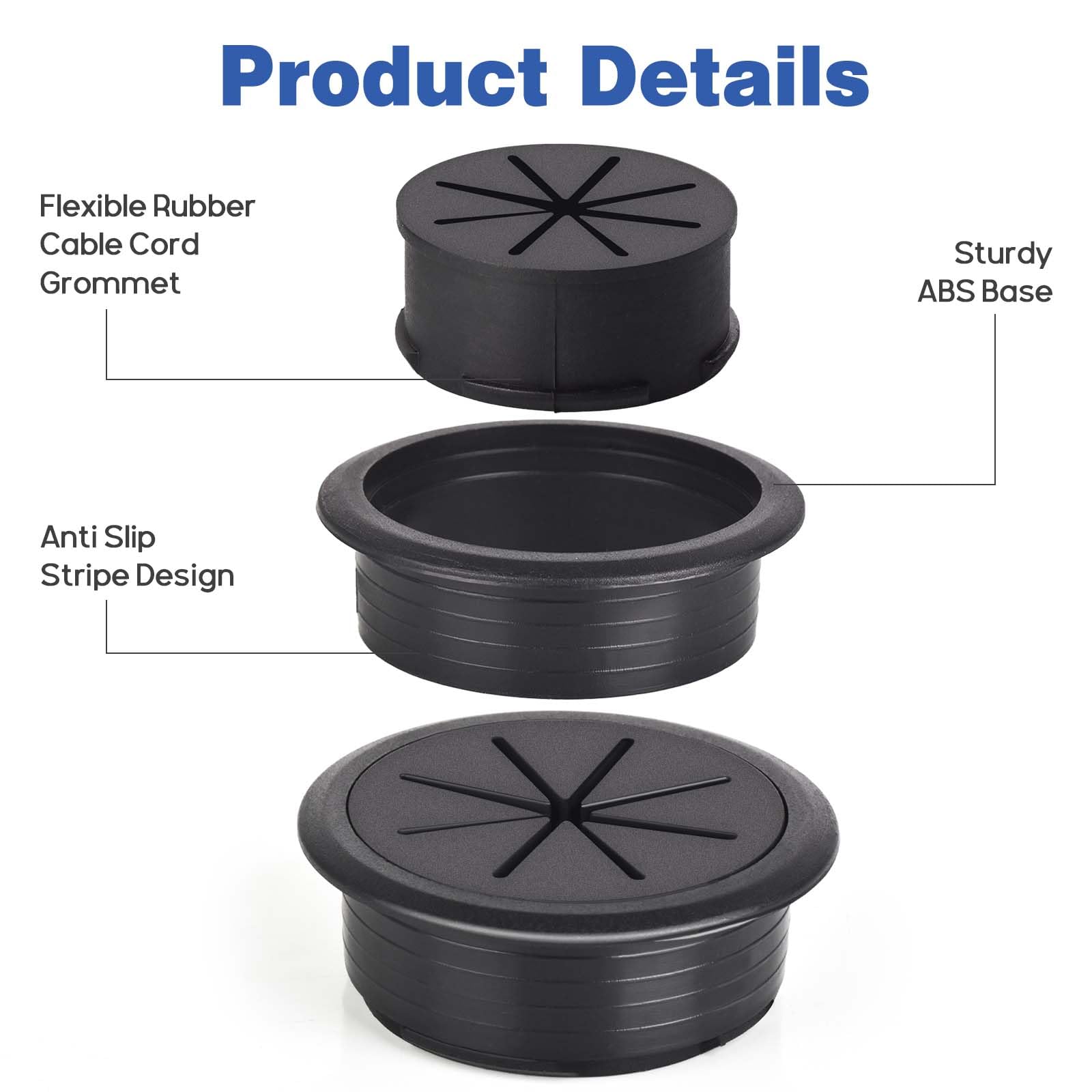 10-Pack Flexible Silicone Desk Cable Grommets (2 Inch/50mm Hole Size) with Hole Saw - Cable Management Organizer for Office Desks, Workstations & Home Offices - Hide & Route Wires Neatly