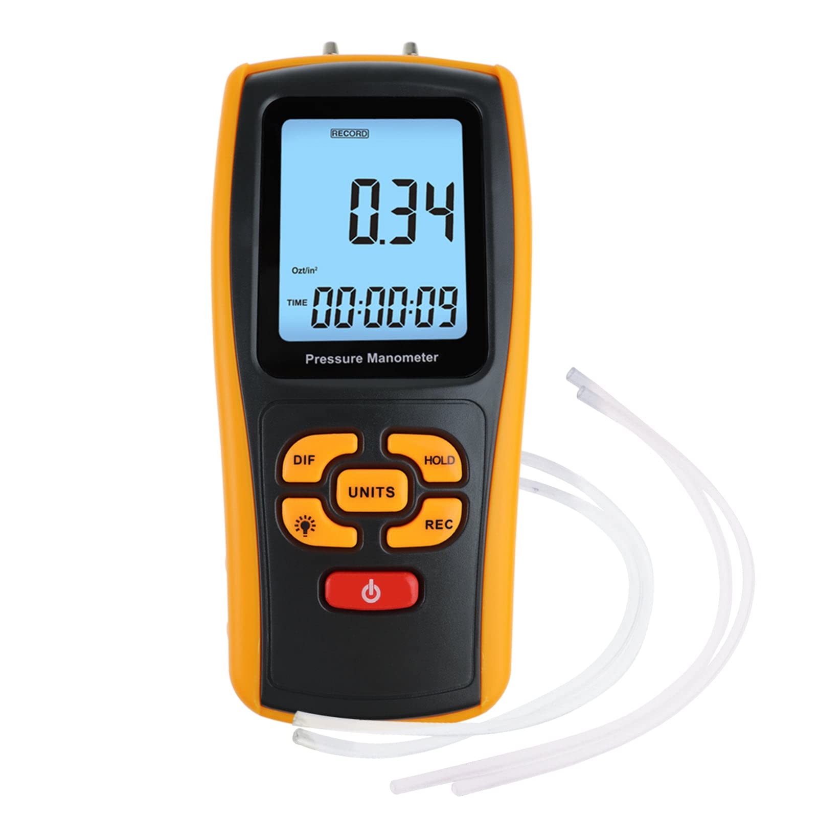 Digital Air Pressure Gauge - Dual Port HVAC Manometer with Differential Pressure Measurement, Handheld Portable Gas Pressure Tester Tool for HVAC, Plumbing, Automotive & Industrial Applications