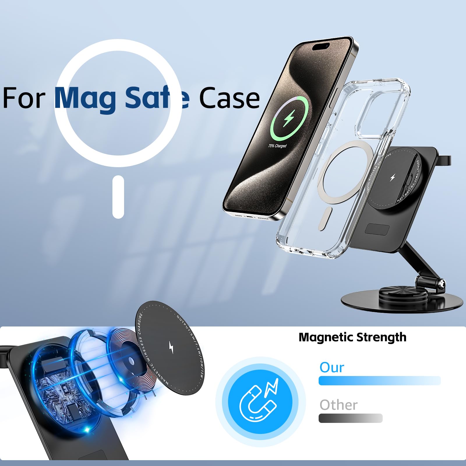 2-in-1 Foldable MagSafe Wireless Charging Station for iPhone 15 Pro/14/13/12 & Apple Watch 9/8/7/6/SE/5/4/3/2 - Fast Charging Stand with AirPods Holder (Black) | Perfect for Bedside, Office & Travel Use