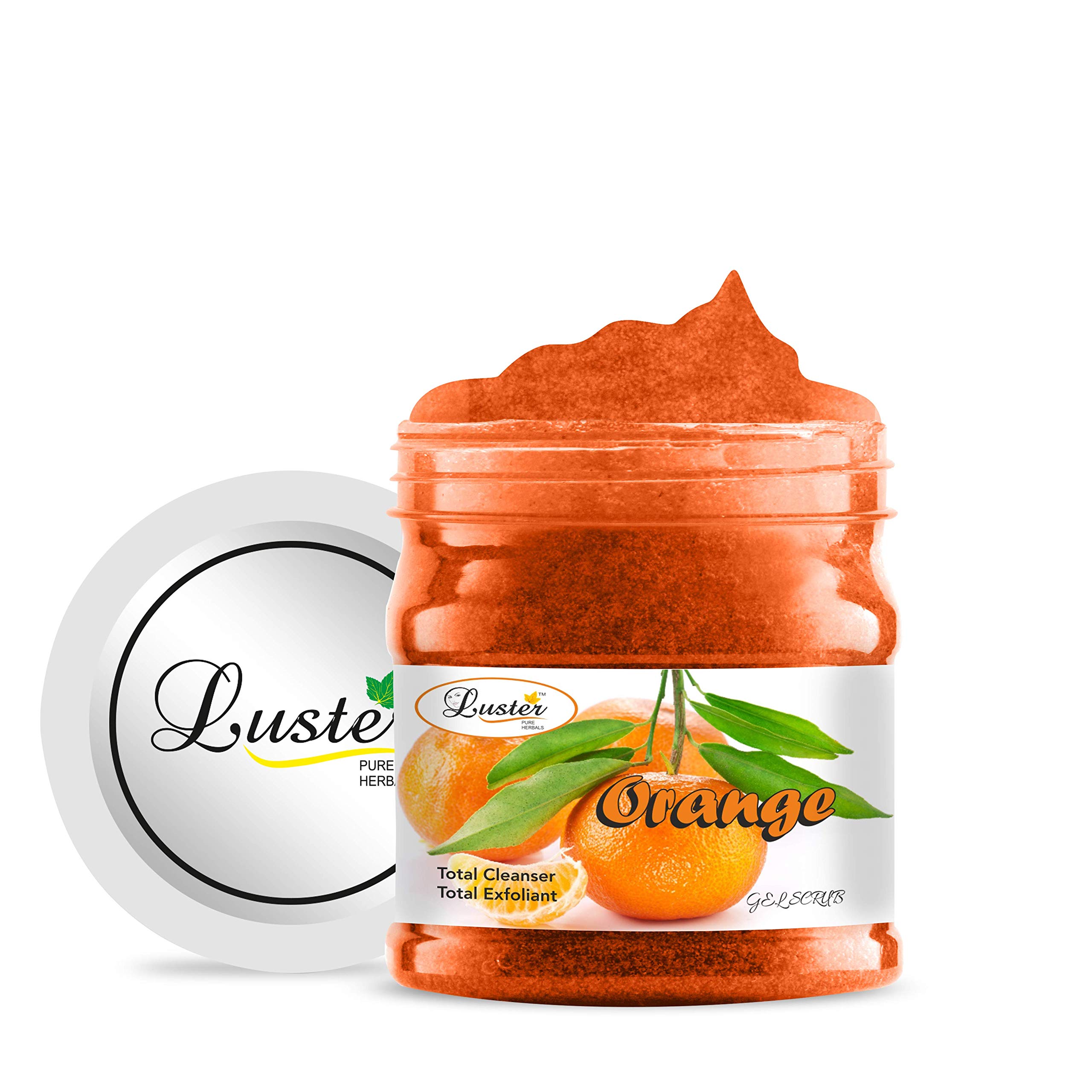 Luster Orange Face & Body Gel Scrub with Orange Extracts | Extra Cleansing Formula for Women & Men | Paraben & Sulfate Free Exfoliator (500ml) | Perfect for Daily Skincare Routine & Post-Workout Refreshment