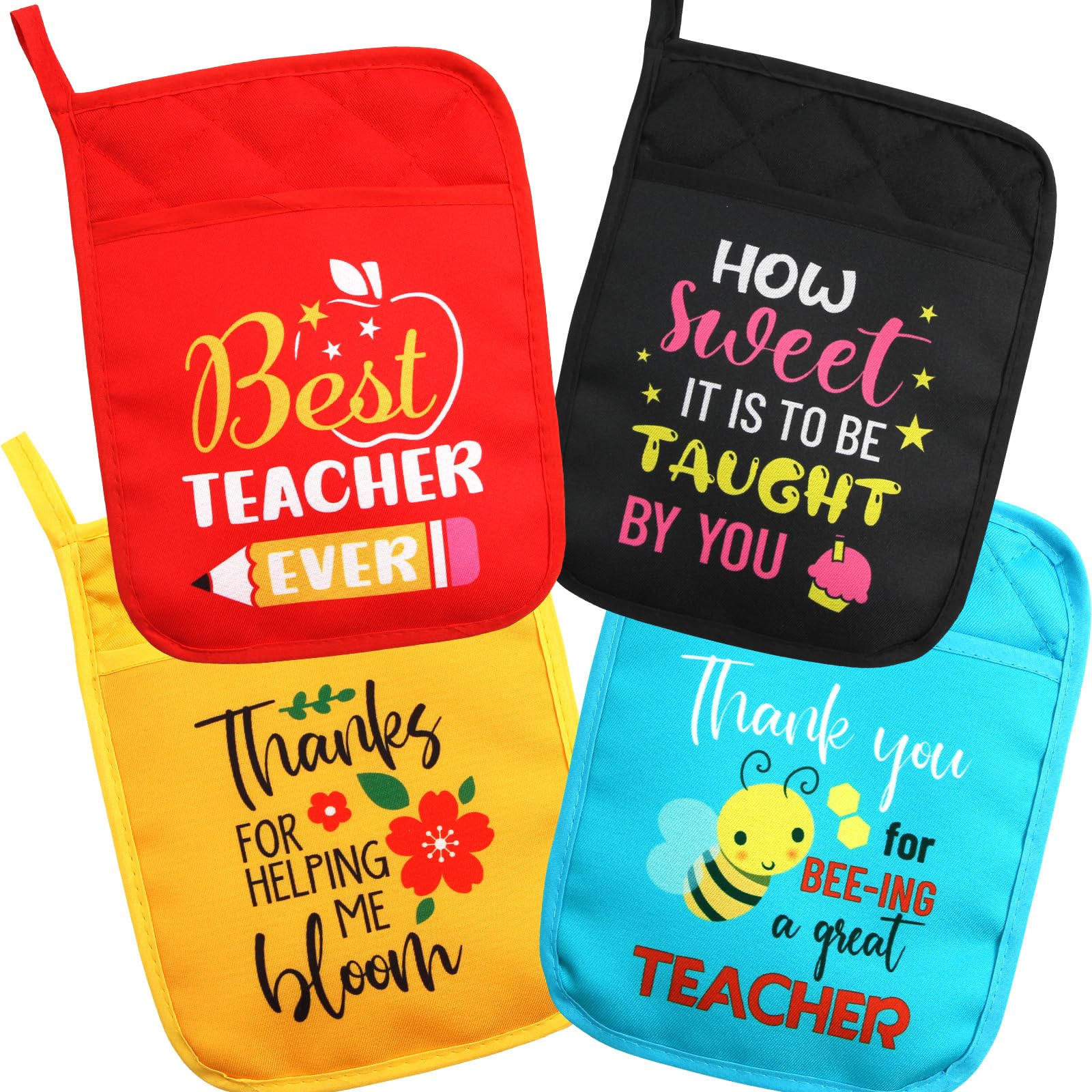 4PCS Christmas Themed Pot Holders with Pockets - Heat Resistant Oven Mitts for Cooking & Baking - Perfect Teacher Appreciation Gift for Christmas, Graduation, Retirement - Ideal for Holiday Kitchen Decor & Gift Giving