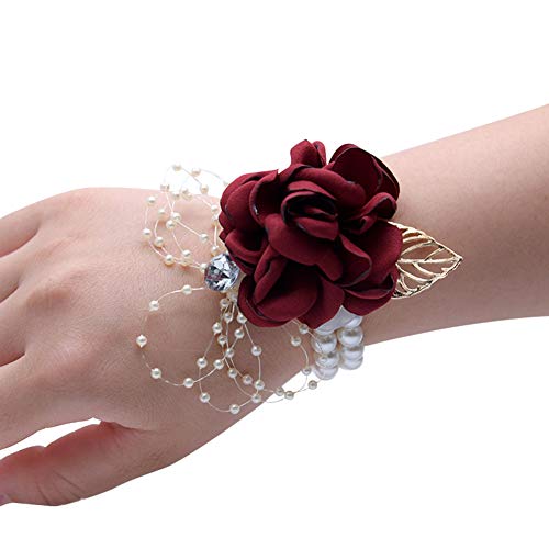E1-burgundy Wrist Corsage*2 Pcs