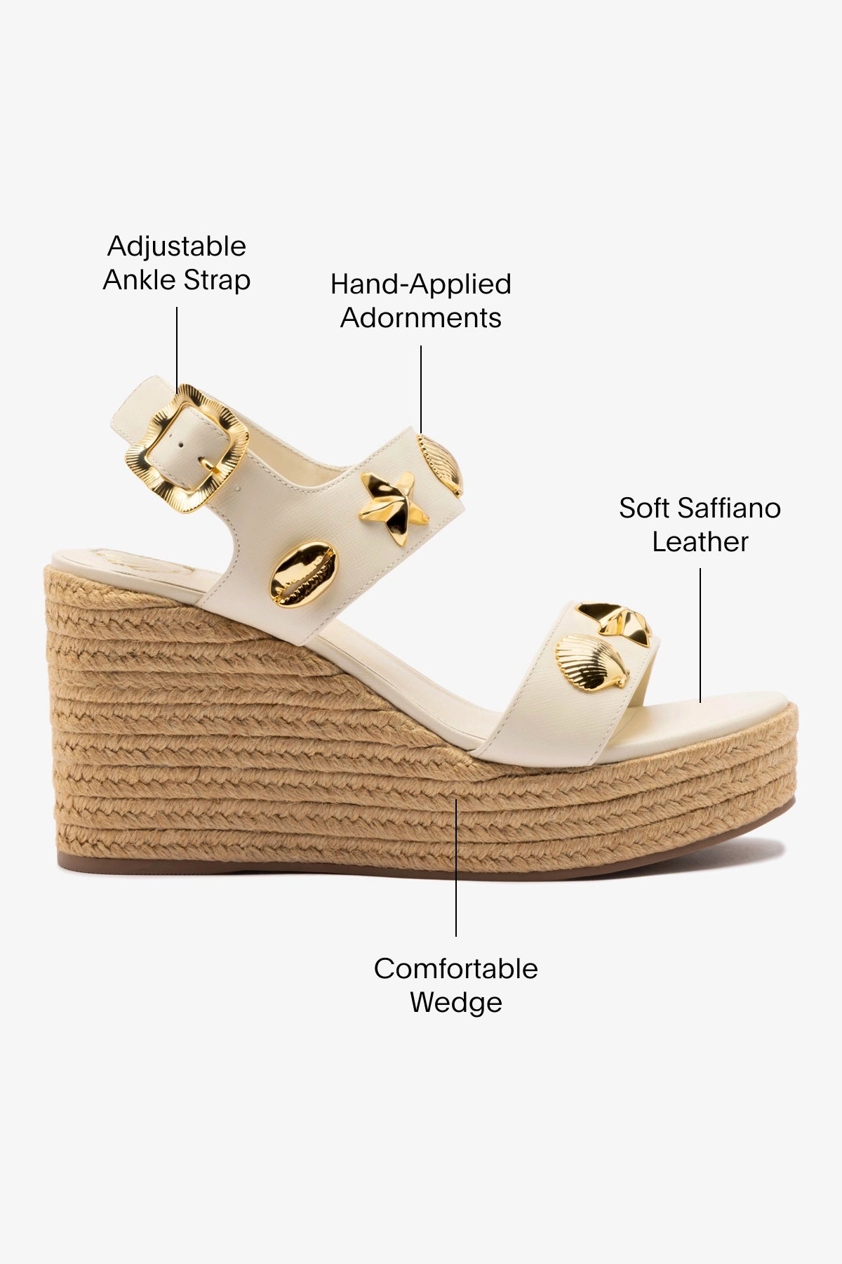 Madison Hi Espadrille Women's Shoes - Ivory Saffiano Leather Summer Wedges | Comfortable Casual & Beach Wear for Women
