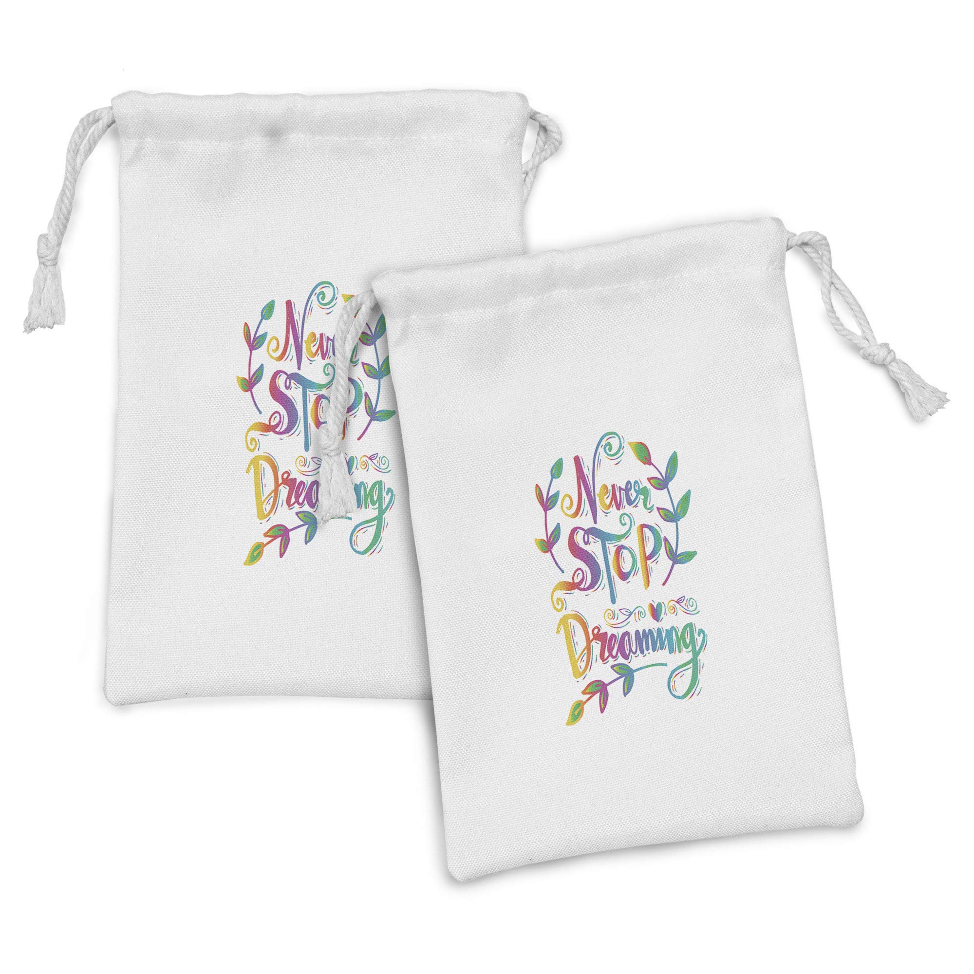 Ambesonne Dream Fabric Pouch Set of 2 - Inspirational Floral Heart Drawstring Bags for Toiletries, Masks & Gifts (9