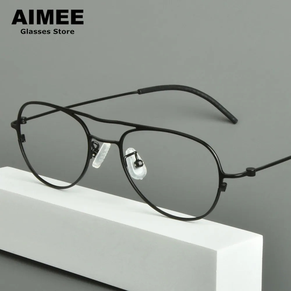 Aimee Unisex Full Rim Oval Double Bridge Titanium Eyeglasses Frame 14507 - Lightweight Durable Glasses for Men & Women - Perfect for Reading, Working & Daily Wear