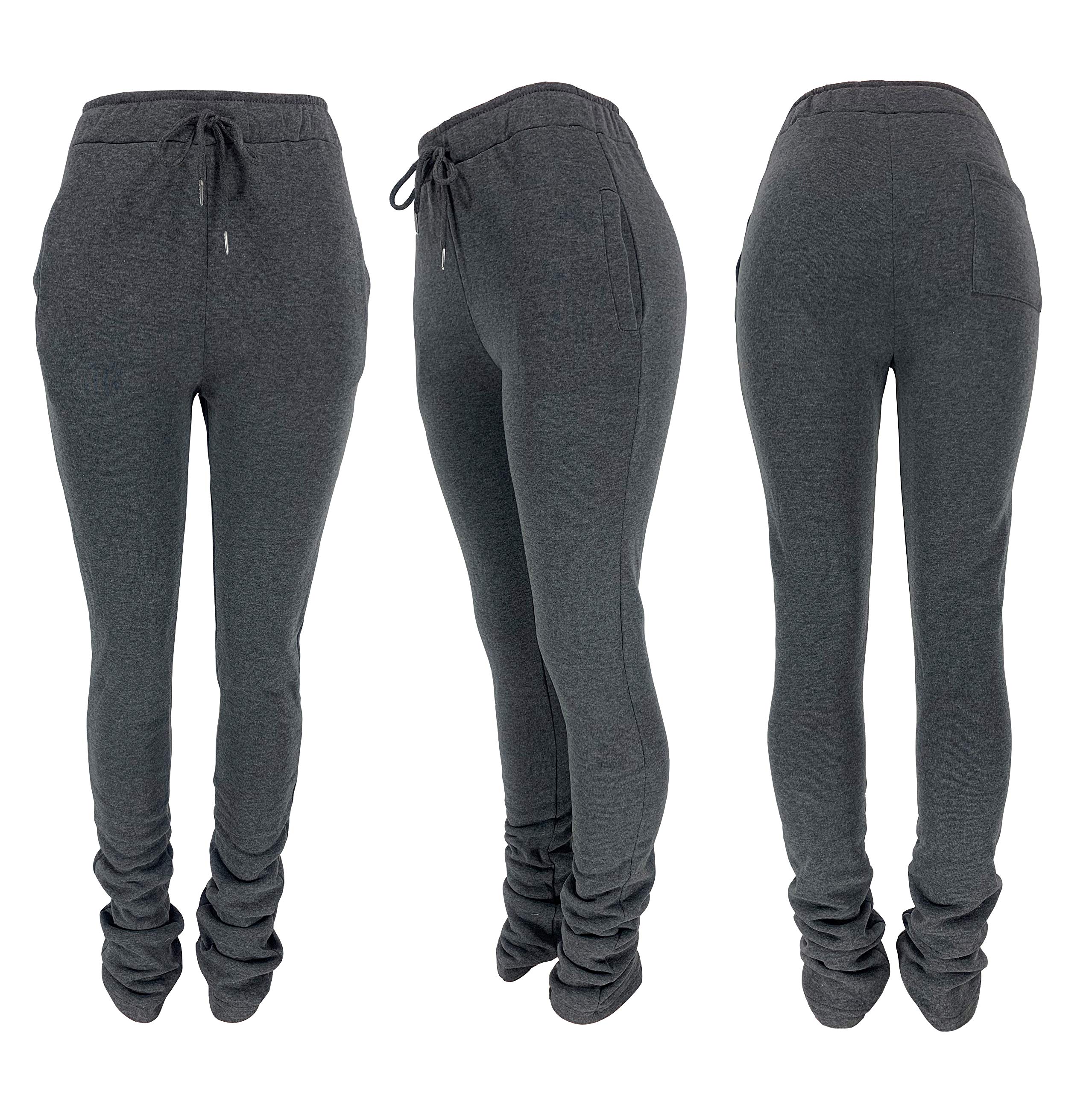 HuiSiFang Women's Fleece-Lined High-Waisted Jogger Pants - Warm Thick Stacked Sweatpants for Yoga, Workout & Casual Wear - Soft Ruched Active Joggers for Running, Lounging & Winter Comfort