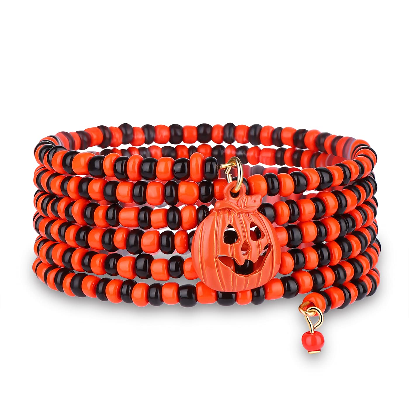 Gothic Halloween Bracelets for Women - TRICK OR TREAT Stretch Beaded Bracelet with Pumpkin & Skull Charms | Costume Party Jewelry Gifts | Perfect for Halloween Parties, Trick-or-Treating & Spooky Outfits