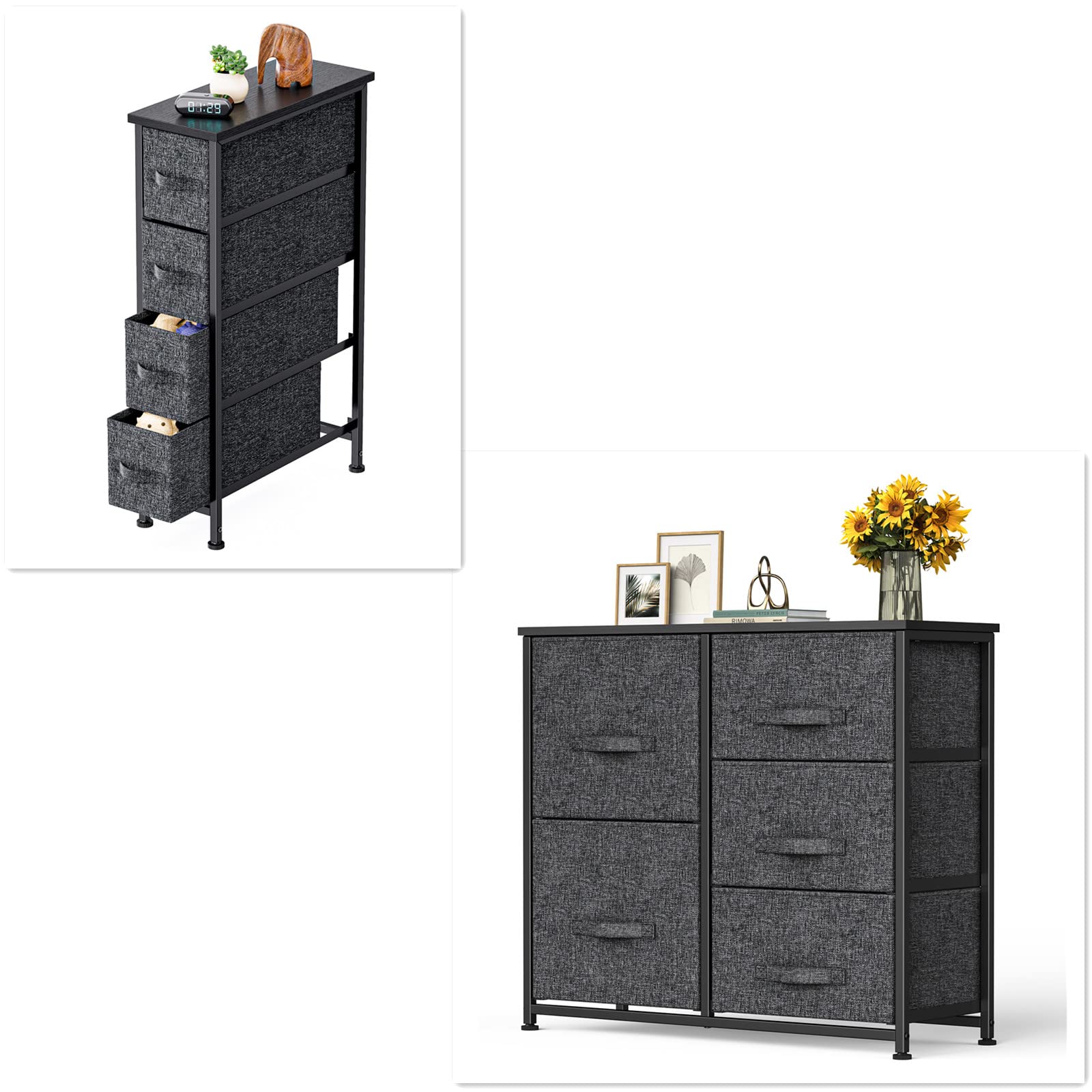 Pipishell 5-Drawer Fabric Storage Chest & 4-Drawer Fabric Dresser Storage Tower Organizer - Perfect for Closet, Bedroom, Nursery, and Office Organization
