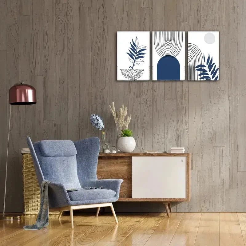 3-Piece Abstract Blue Patterns & Leaf Designs Metal Wall Art - Ready to Hang Modern Home Decor for Living Room, Bedroom & Office