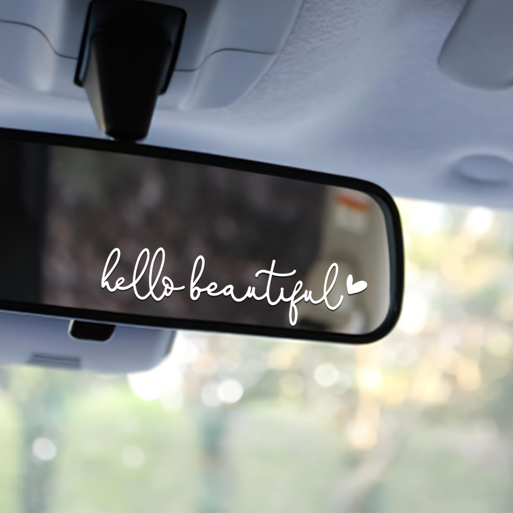 3X Hello Beautiful Rearview Mirror Decal - Cute Car Stickers for Women, Vinyl Decals for Cars, Rear View Mirror Accessories (White) - Perfect for Personalizing Your Vehicle & Adding Style to Daily Commutes