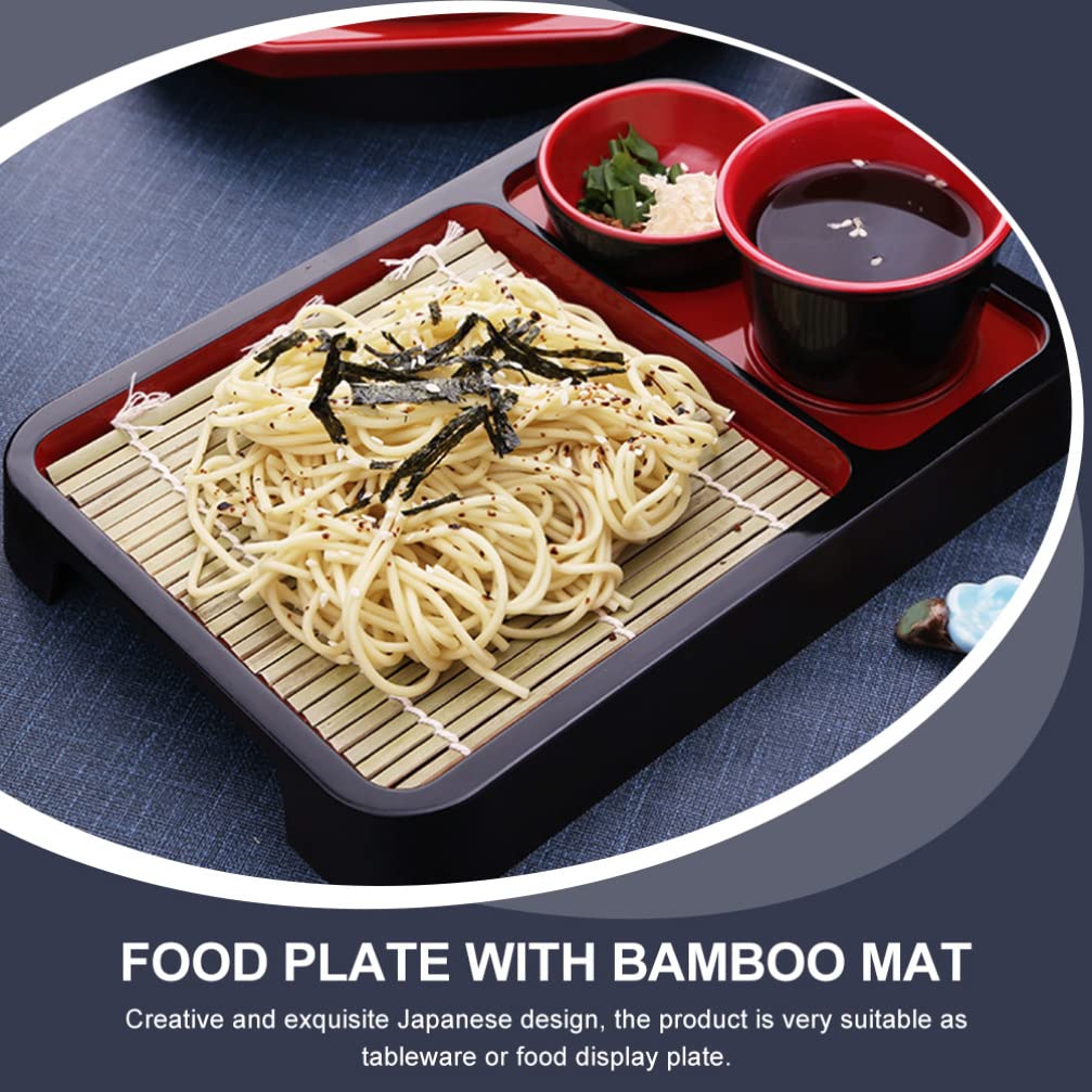 Japanese Style Cold Noodle Plate Set - Rectangular Bamboo Tray for Soba, Udon & Asian Noodles | Perfect for Sushi, Appetizers & Japanese Dining Experience