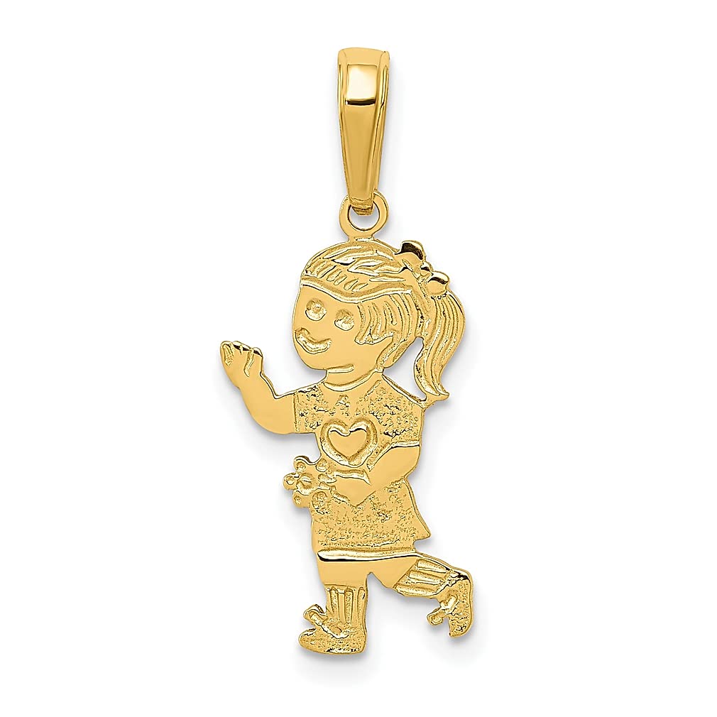 14K Yellow Gold Little Girl Walking Flowers Pendant Charm Necklace - Dainty Baby Fine Jewelry for Women, Girls | Perfect Gift for Her, Birthday, Anniversary, Mother's Day & Special Occasions