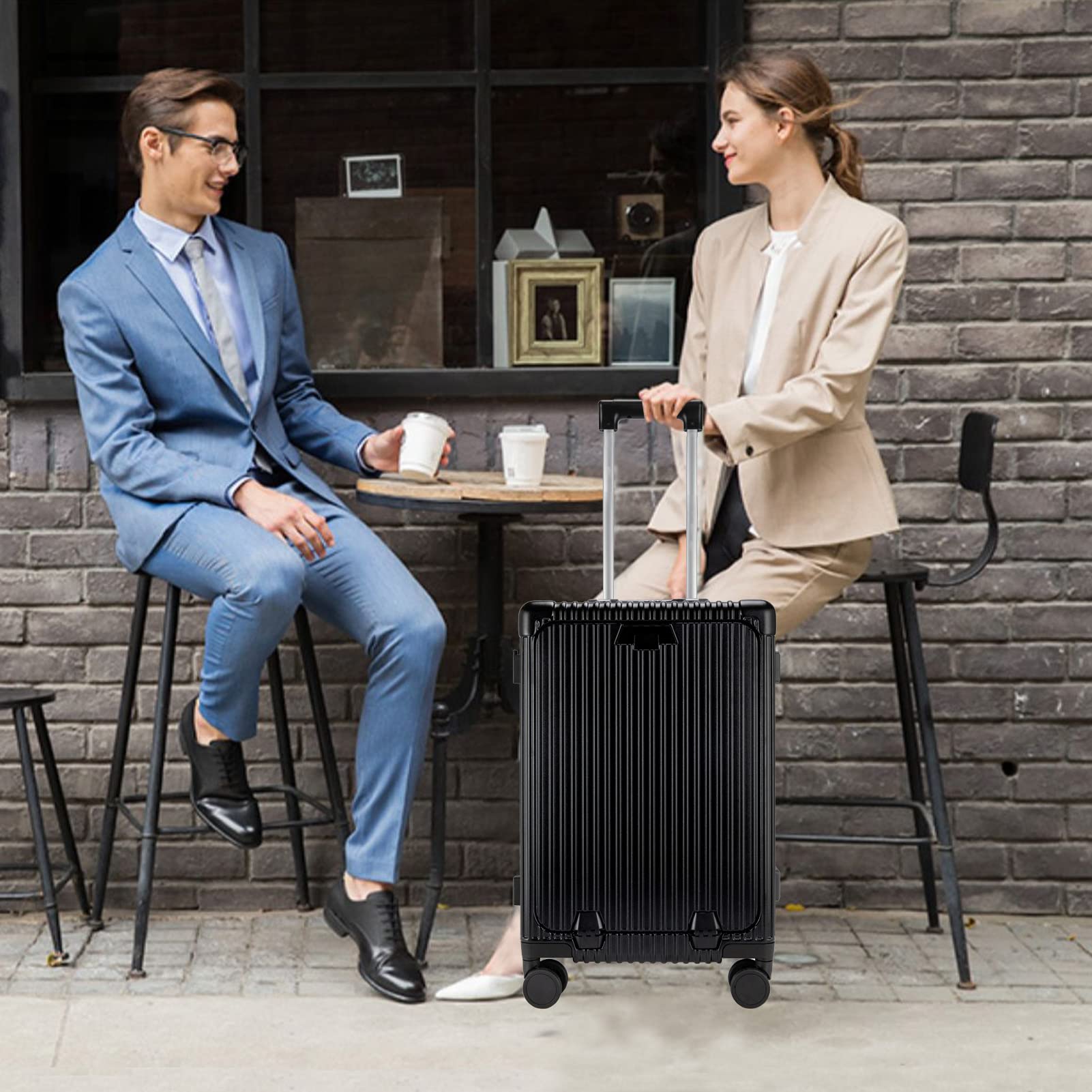 Feilario 24-Inch Aluminum Frame Hardshell Spinner Luggage - TSA Approved Carry-On Suitcase with Built-In Lock, USB Charging Port, Cup Holder & Phone Pocket | Perfect for Business Travel, Weekend Getaways & Airplane Trips