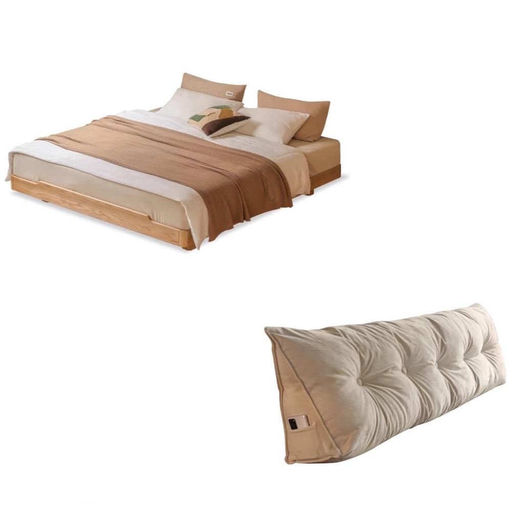 Natural Wood Color Oak Platform Bed + headboard soft support