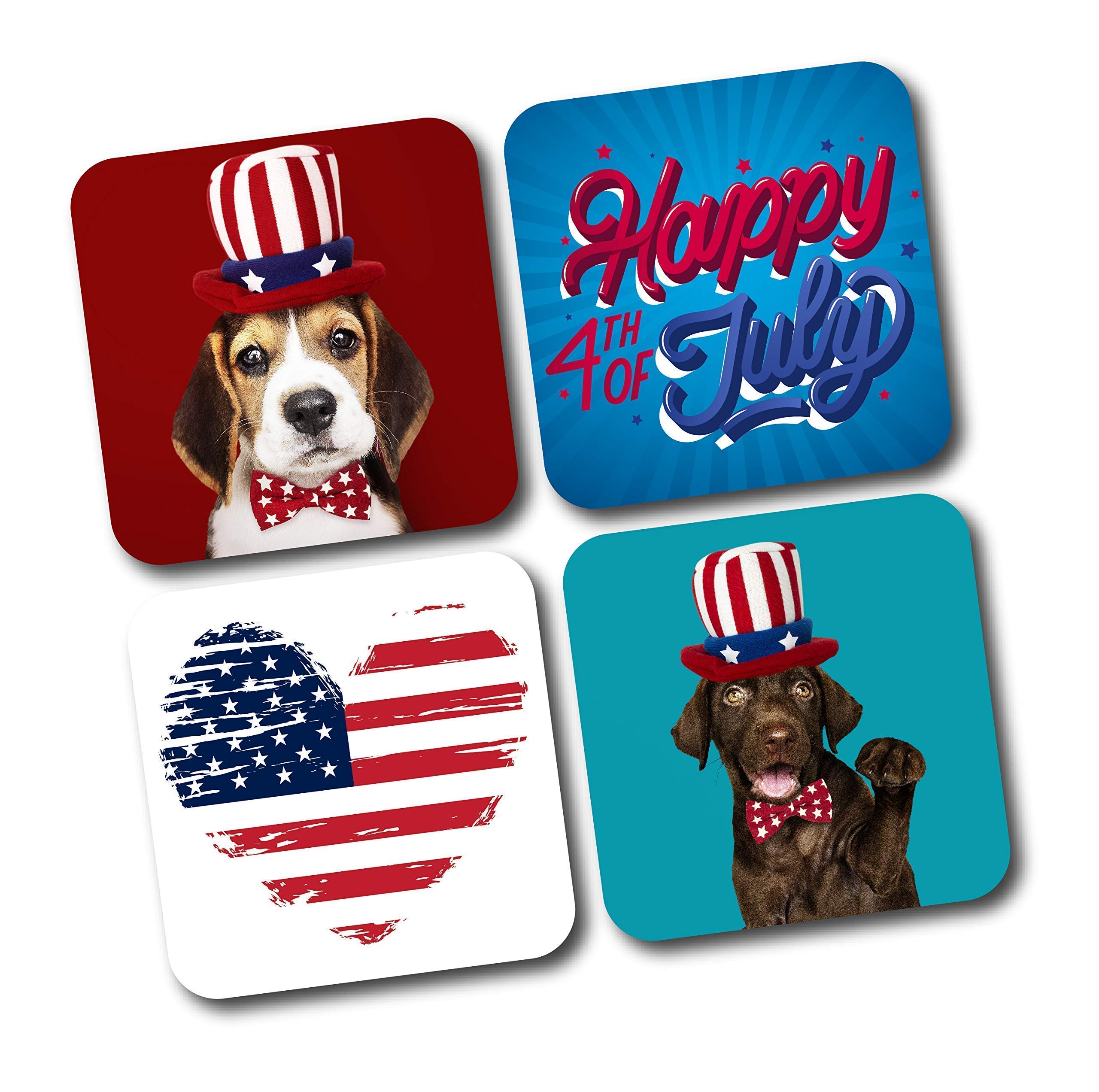 Custom 4th of July Coasters Set of 4 or 6 - Patriotic Independence Day Drink Coasters with Spill Protection - Round & Square Durable Printed Table Coasters - Personalized Gift for Family & Friends - Perfect for BBQs, Parties & Home Decor