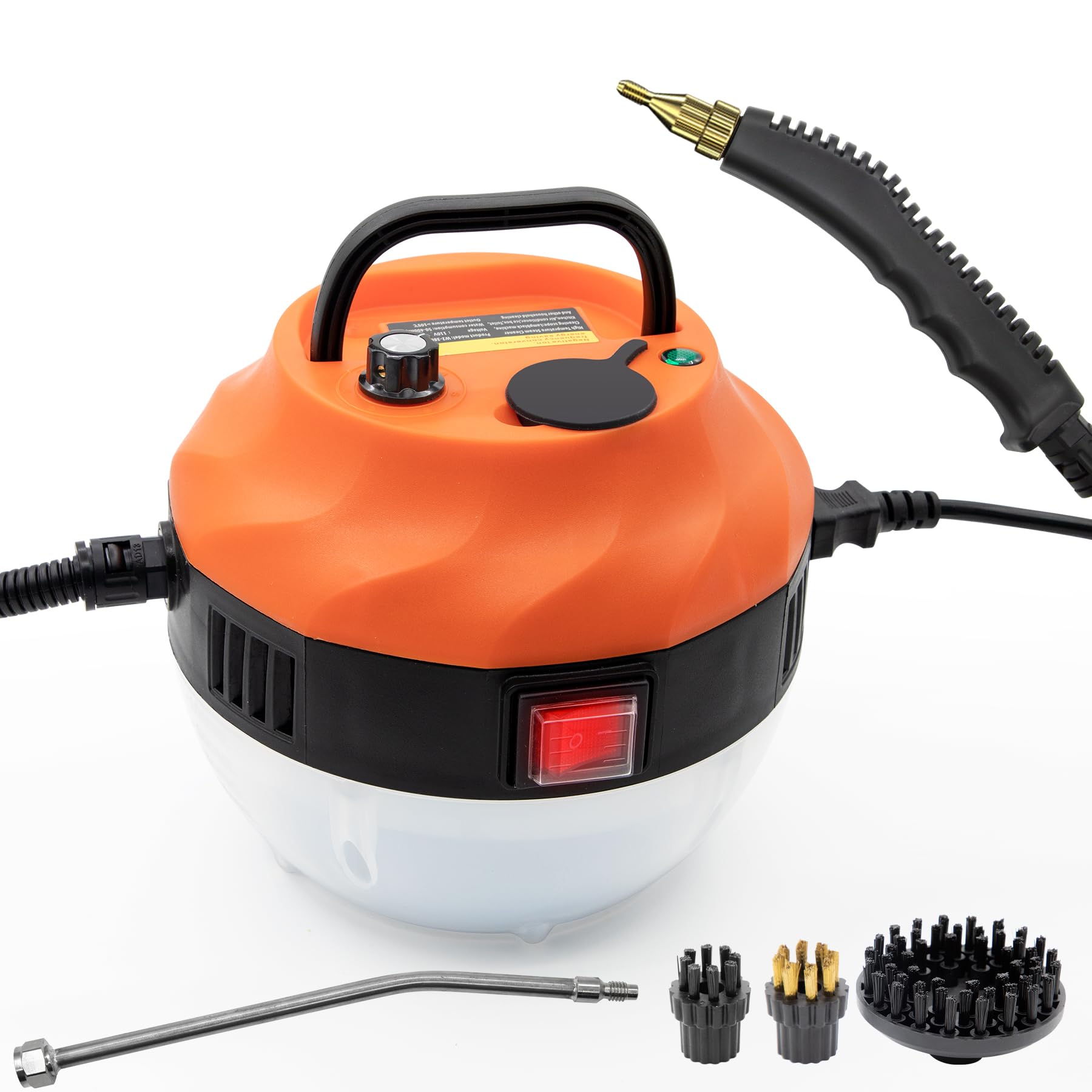 **2500W High Pressure Steam Cleaner for Home - 3 Brush Heads, 2 Washers & Extendable Rod - Handheld Steamer for Upholstery, Kitchen, Bathroom, Floors - Orange & White (Ideal for Deep Cleaning Stains, Grime & Sanitizing Surfaces)**
