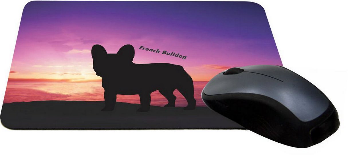French Bulldog Dog at Sunset Design Gaming Mouse Pad - Non-Slip Rubber Base, Waterproof Surface for PC/Laptop/Office/Home Use (MPSQ-RK-41226) - Perfect for Gaming, Work & Study Desk Setup