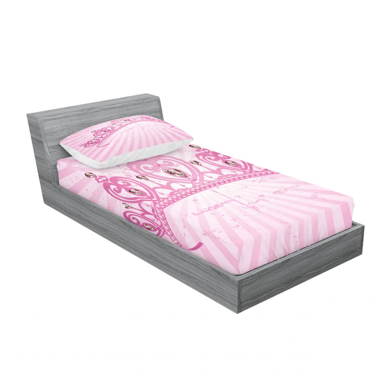 Ambesonne 2-Piece Girls Twin Bedding Set - Pink Cartoon Fitted Sheet & Pillow Sham (4 Pcs) | Soft Cotton Kids Room Decor | Perfect for Toddler Beds, Sleepovers & Nursery Decorations