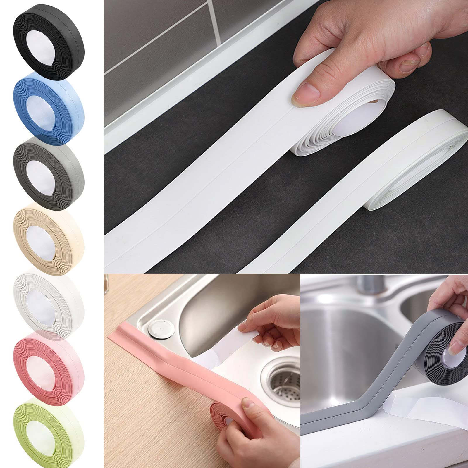 Dockomo Waterproof Kitchen Sink Strip - Non-Slip Bathroom & Kitchen Sink Protector for Kitchen, Dining Bar, Bathroom - Prevents Water Splashes & Protects Countertops