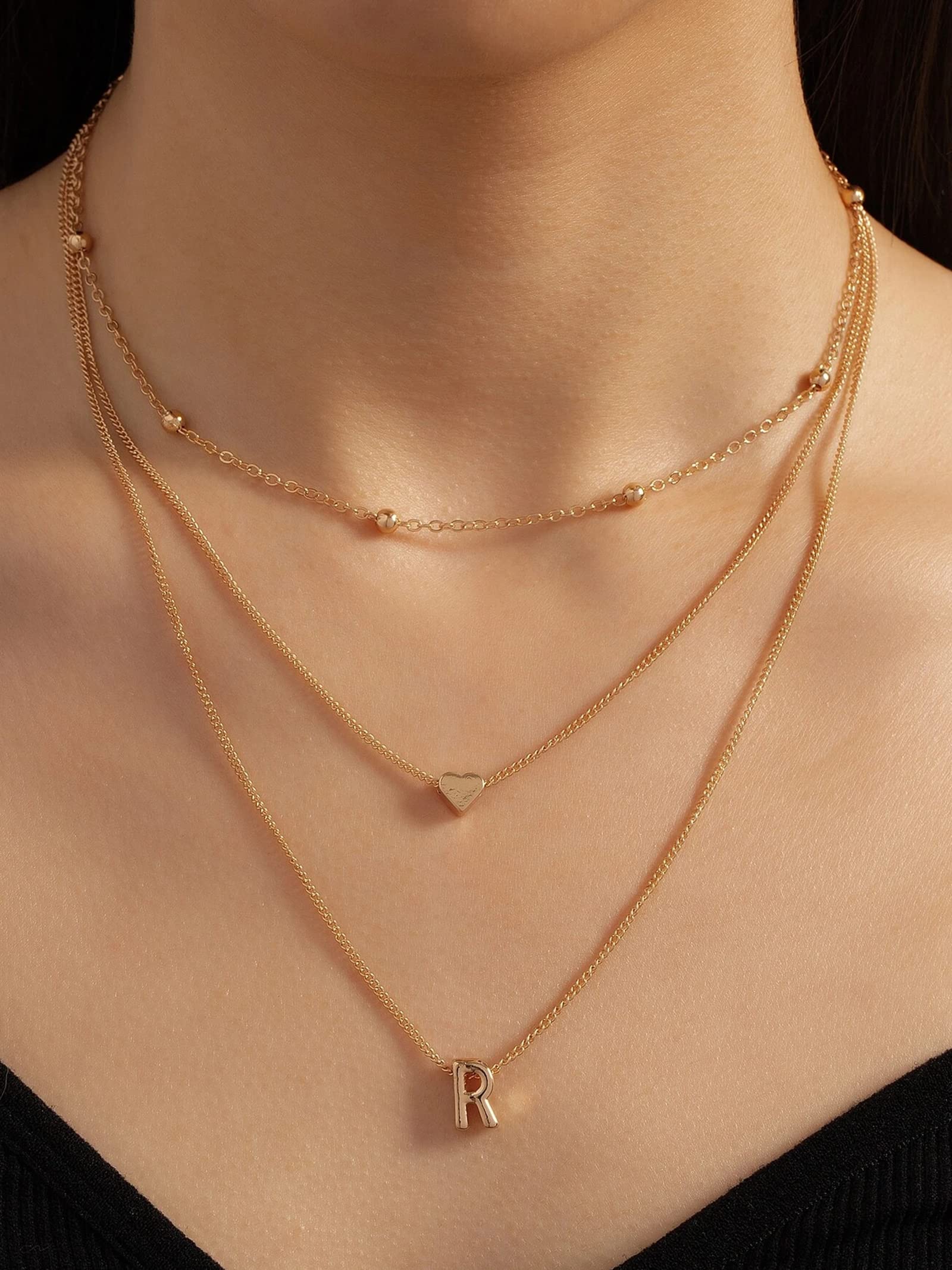 2024 Women's Gold Layered Initial Necklace Set - Tiny Letter Disc Pendant & Dainty Heart Choker, Triple Layering Necklaces for Holiday Gifts & Stocking Stuffers | Perfect for Christmas, Birthday, Anniversary & Everyday Elegance