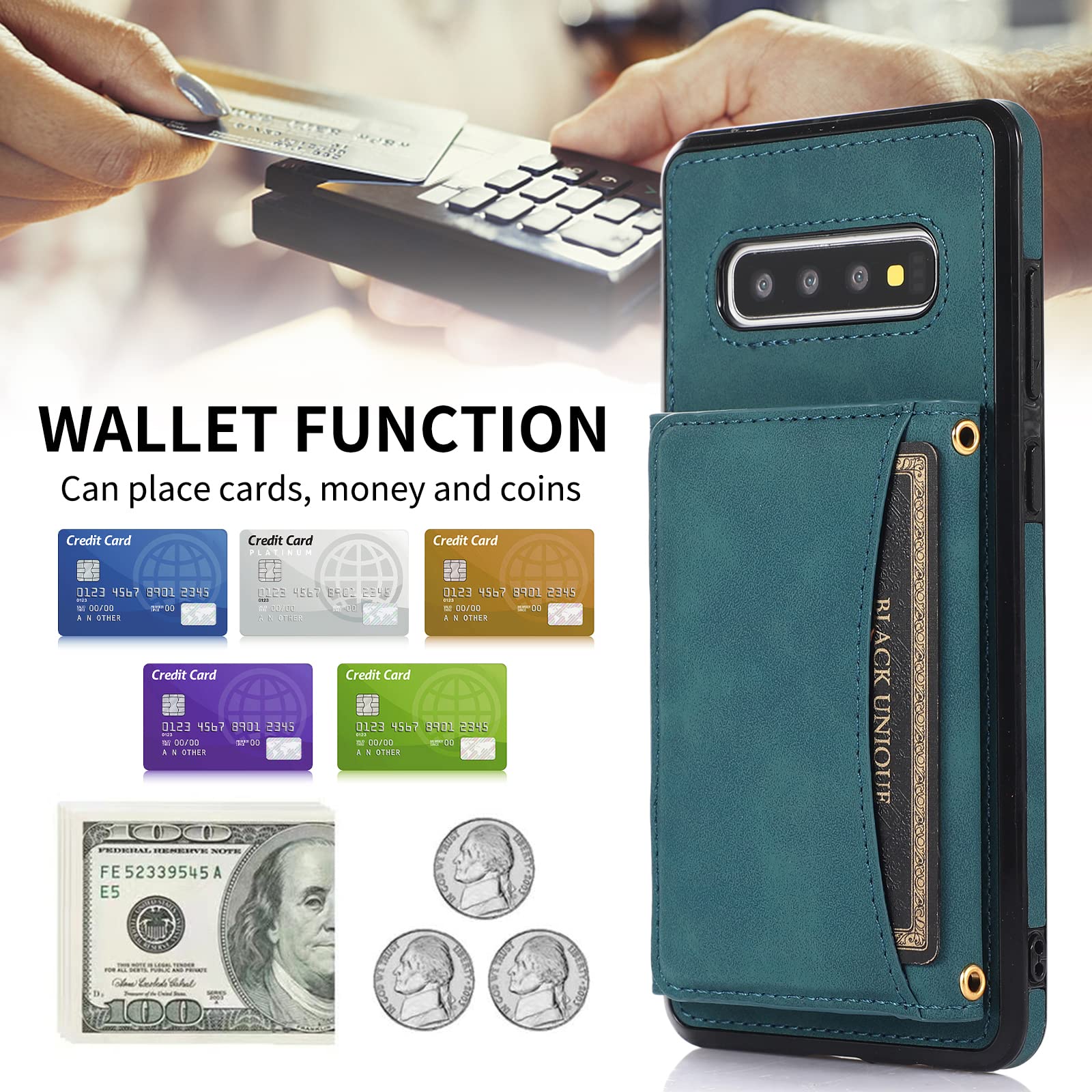 Premium Wallet Phone Case for Samsung Galaxy S10 Plus - Shockproof Protective Cover with Built-in Card Holder & Tempered Glass Screen Protector | Slim Stand Feature for Hands-Free Viewing | Perfect for Work, Travel & Daily Use (Blue, Unisex Design)